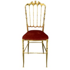 Vintage Solid Brass Italian Mid-Century Modern 'Chiavari' Vanity or Side Chair