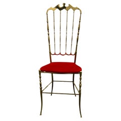 Silla de tocador o auxiliar "Chiavari" italiana de latón macizo de mediados de siglo