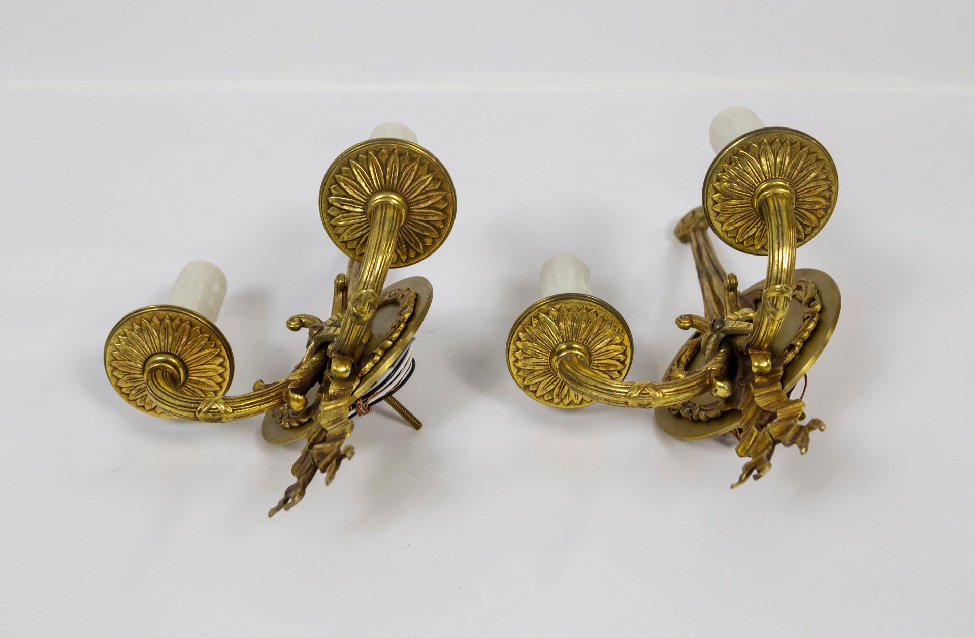 Solid Brass King Louis XIV Style 2-Light Sconces w/ Ribbon Detail 'Pair' 1