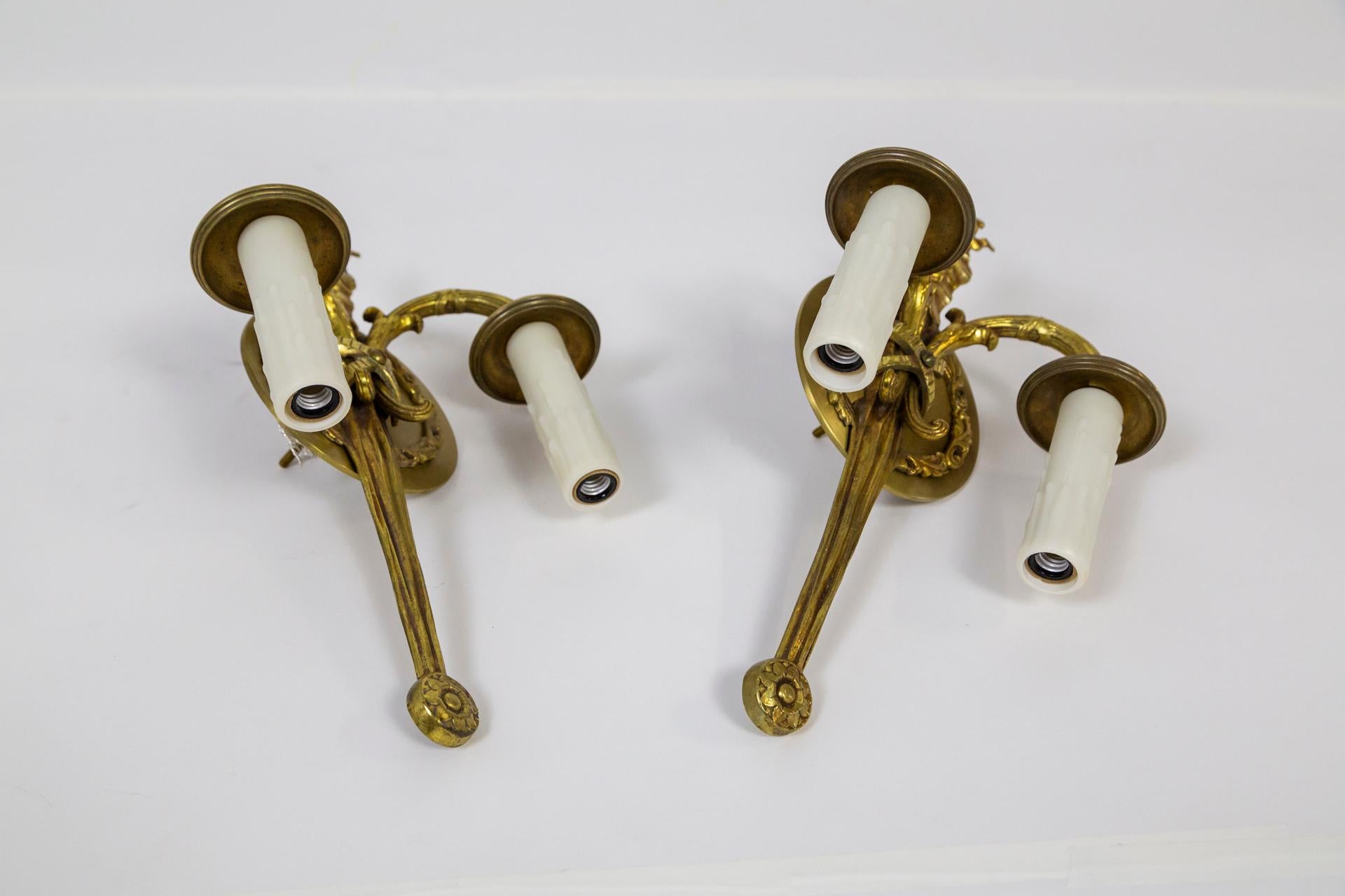 Solid Brass King Louis XIV Style 2-Light Sconces w/ Ribbon Detail 'Pair' 2