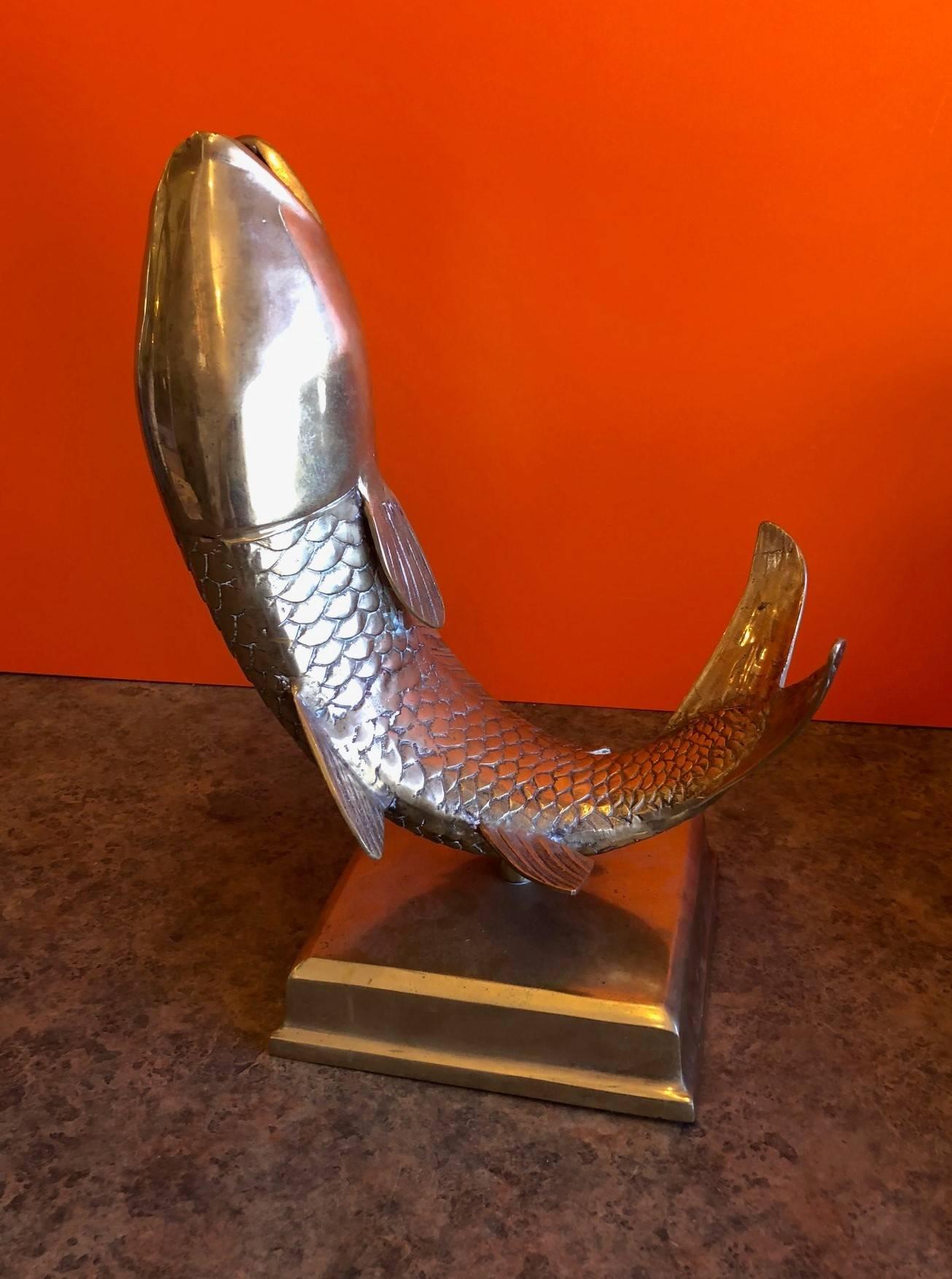 American Solid Brass Koi Fish on Base Sculpture or Vase
