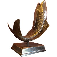 Solid Brass Koi Fish on Base Sculpture or Vase