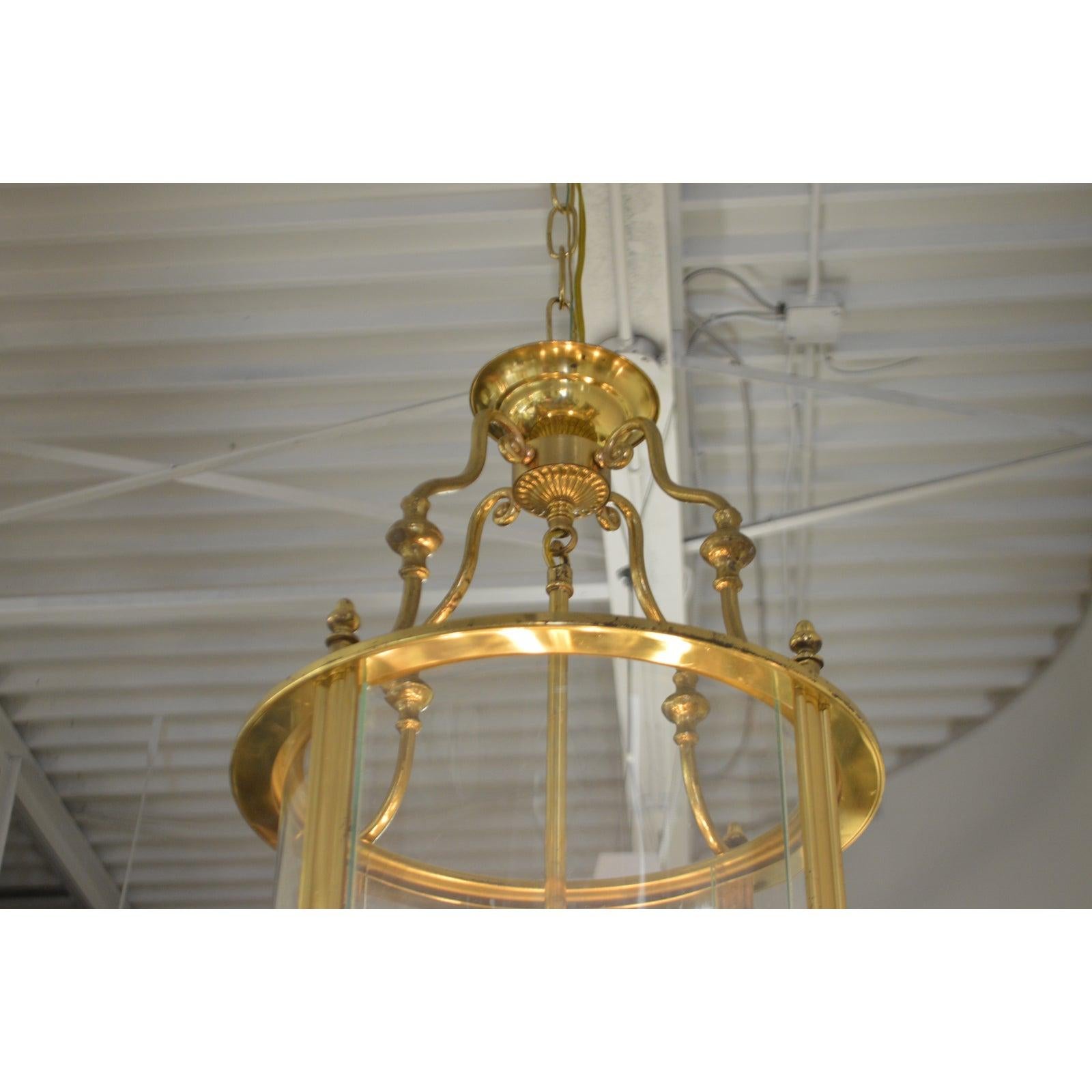 Mid-Century Modern Solid Brass Lantern with Four-Light from France, circa 1950 For Sale