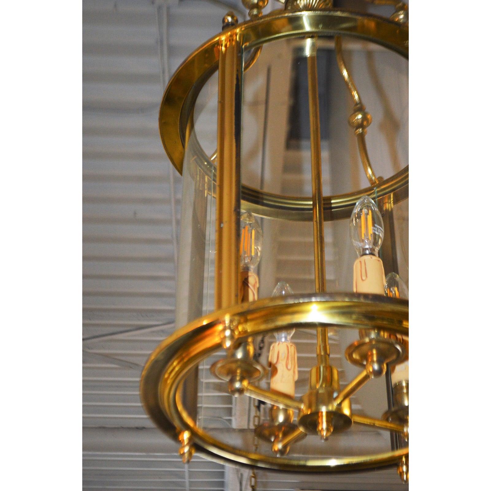 French Solid Brass Lantern with Four-Light from France, circa 1950 For Sale