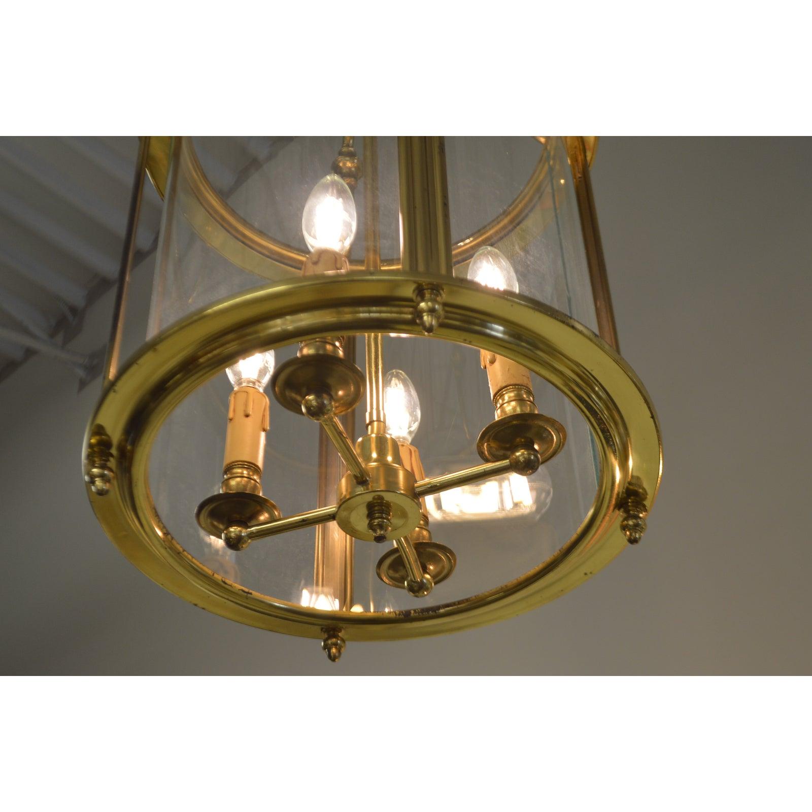 Solid Brass Lantern with Four-Light from France, circa 1950 In Good Condition For Sale In Oakville, ON