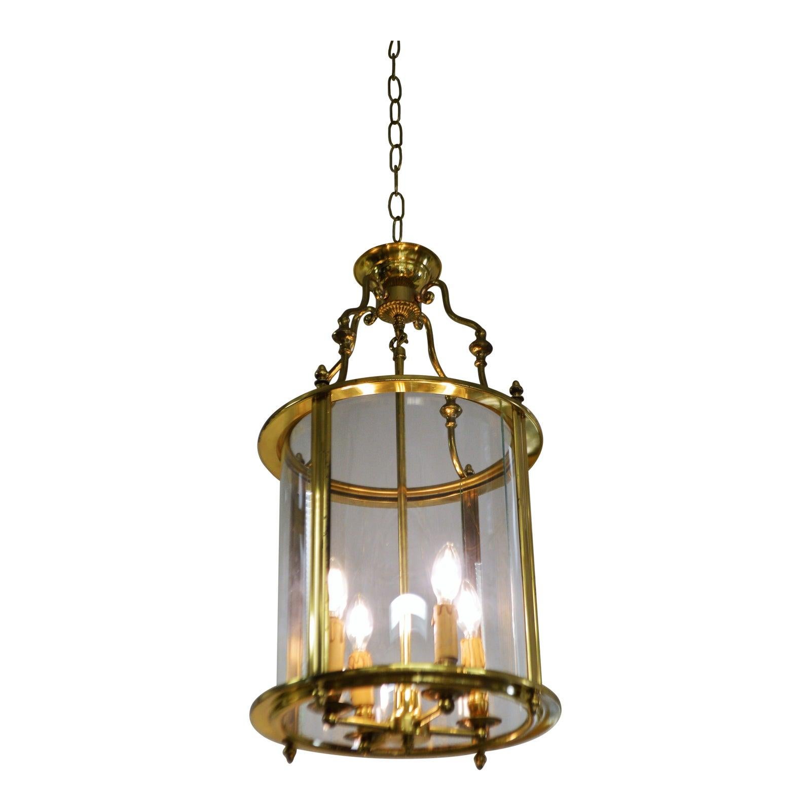 20th Century Solid Brass Lantern with Four-Light from France, circa 1950 For Sale