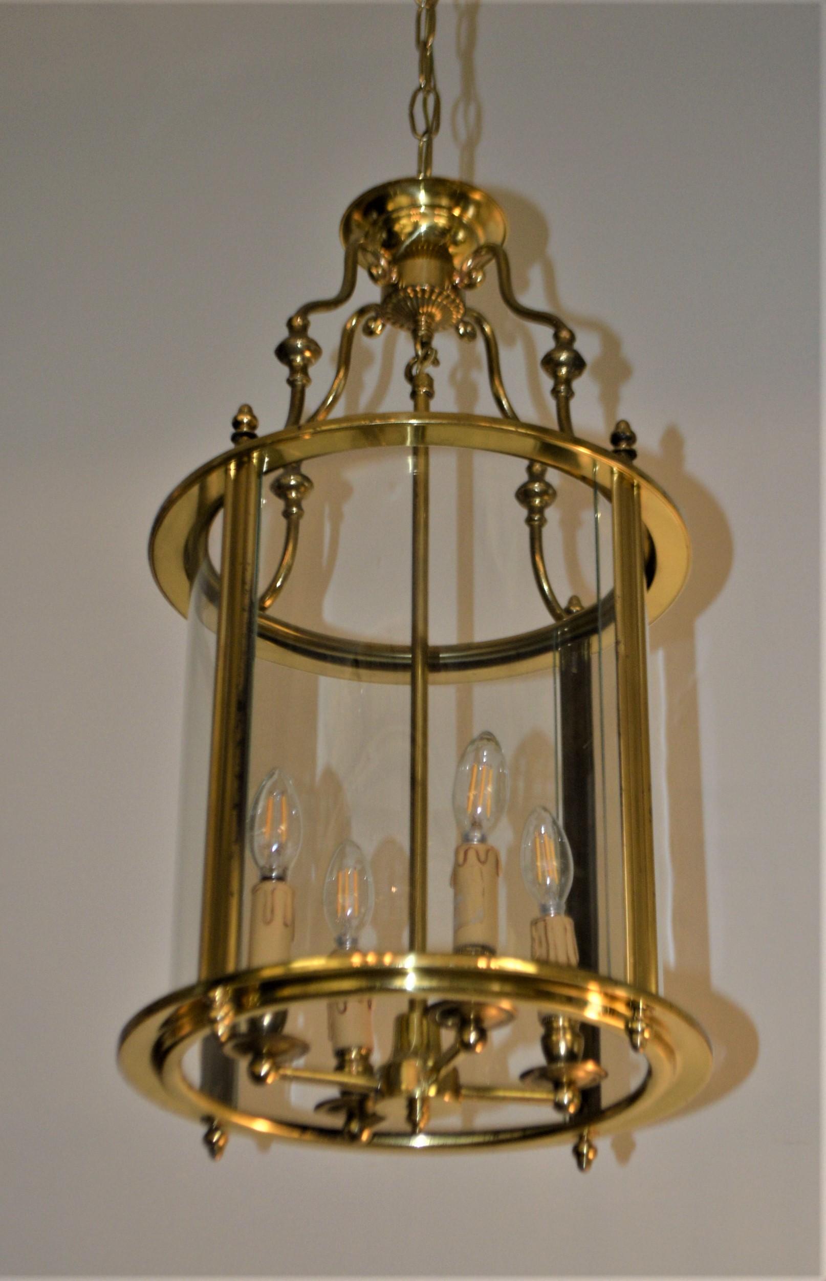Solid Brass Lantern with Four-Light from France, circa 1950 For Sale 1