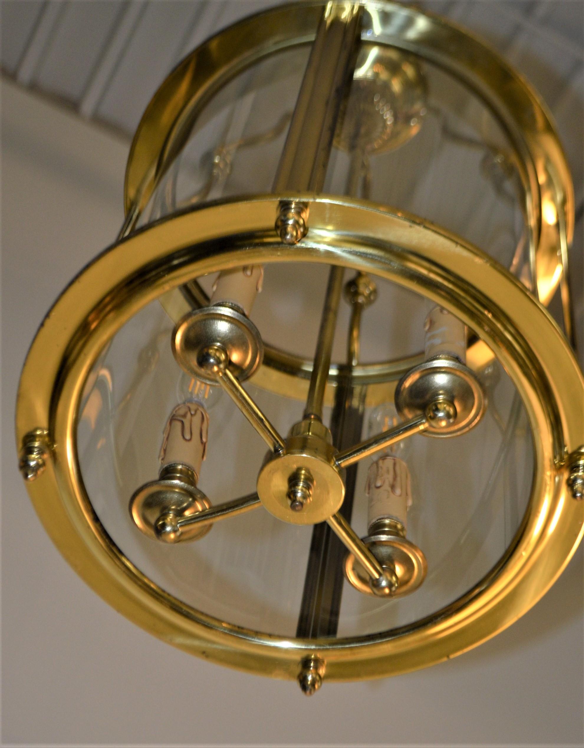 Solid Brass Lantern with Four-Light from France, circa 1950 For Sale 2