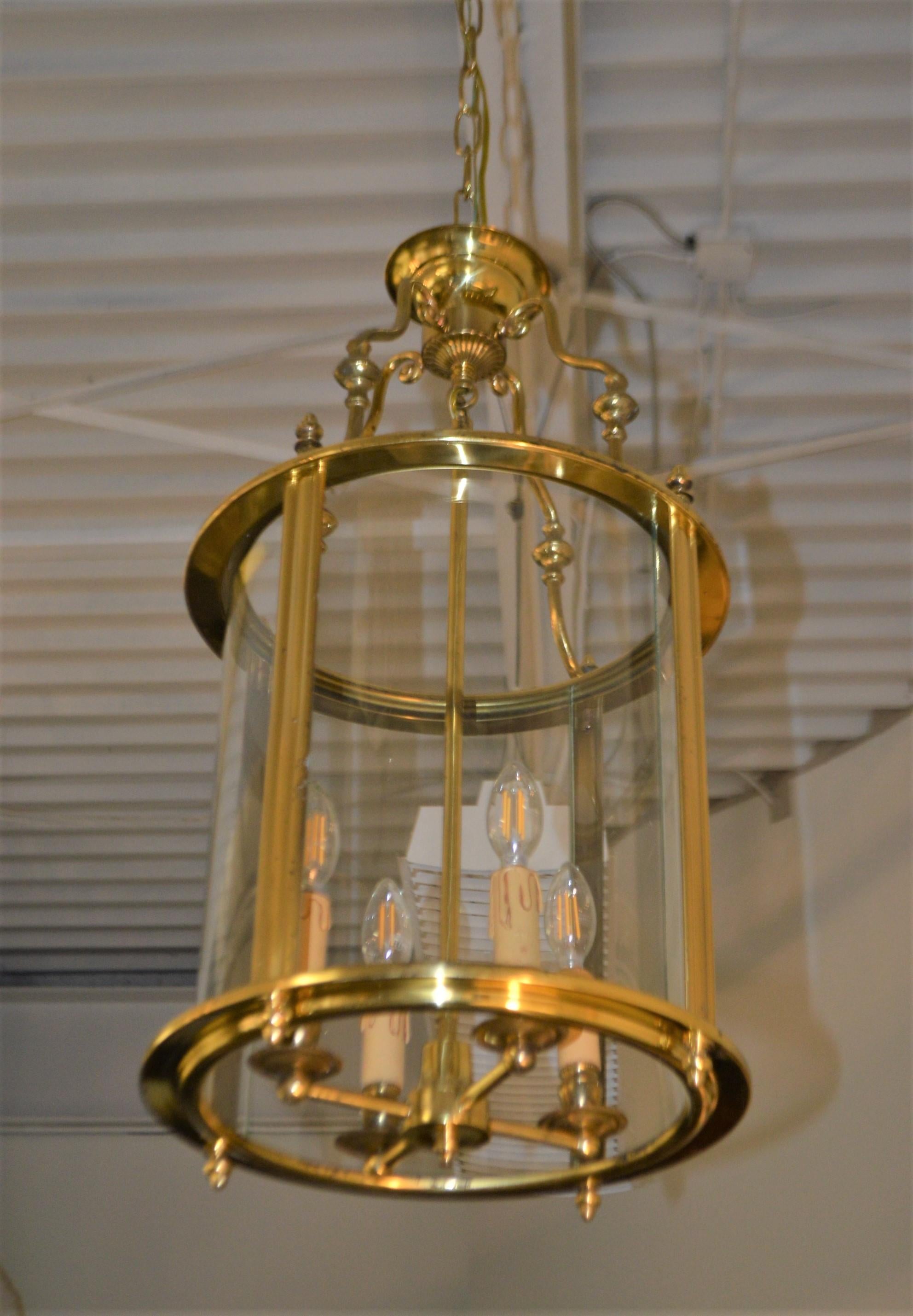 Solid Brass Lantern with Four-Light from France, circa 1950 For Sale 3