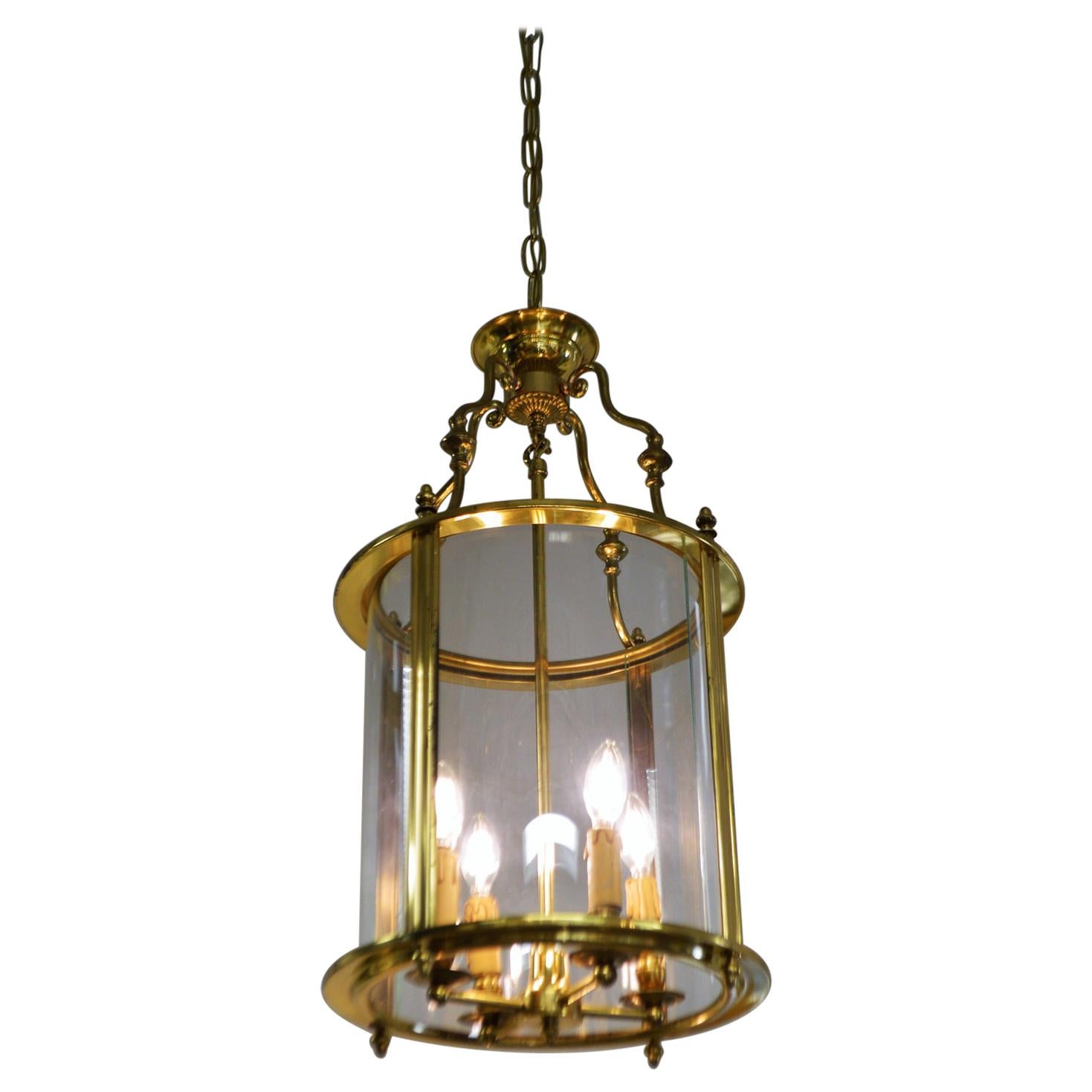 Solid Brass Lantern with Four-Light from France, circa 1950 For Sale