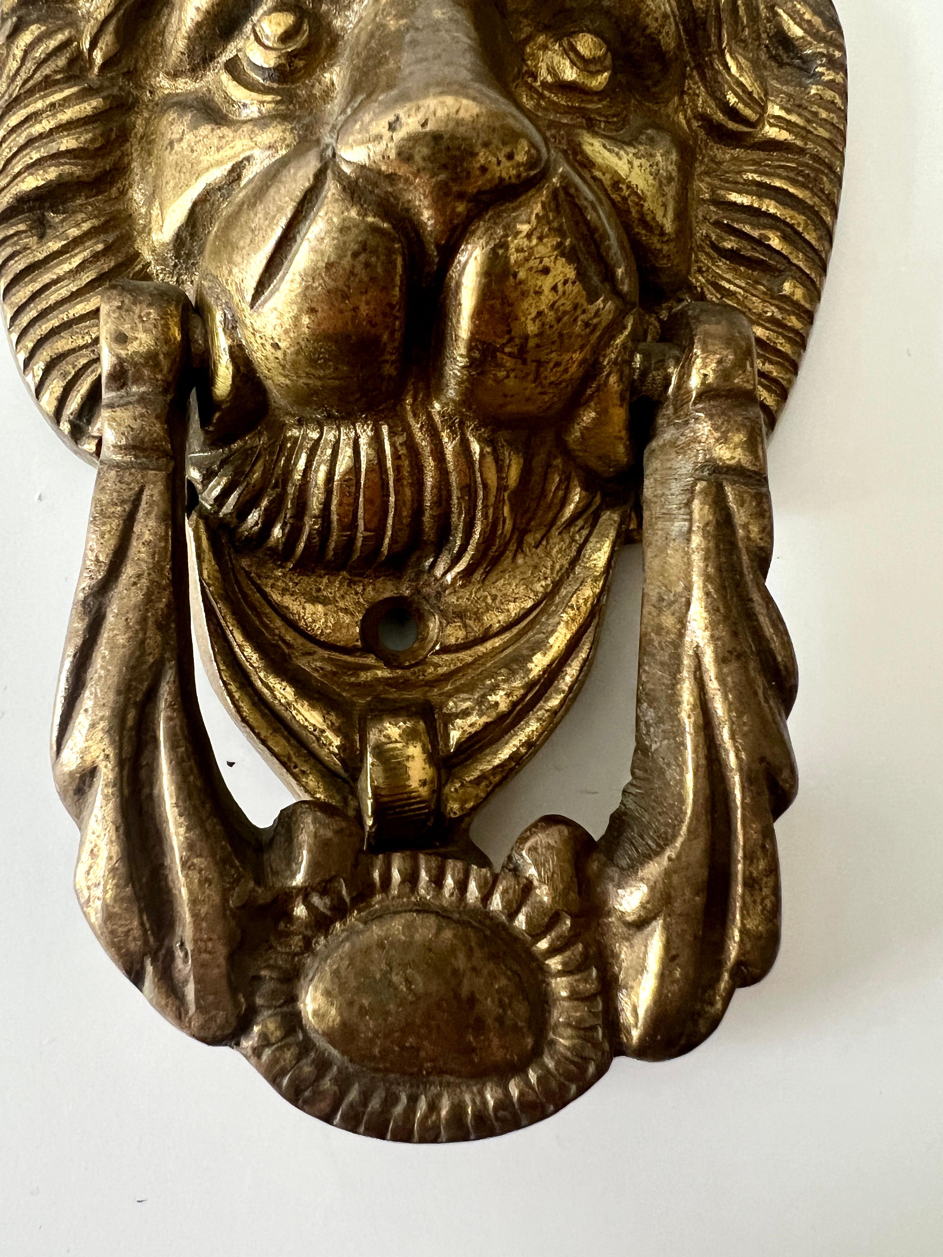 Patinated Solid Brass Lion Door Knocker