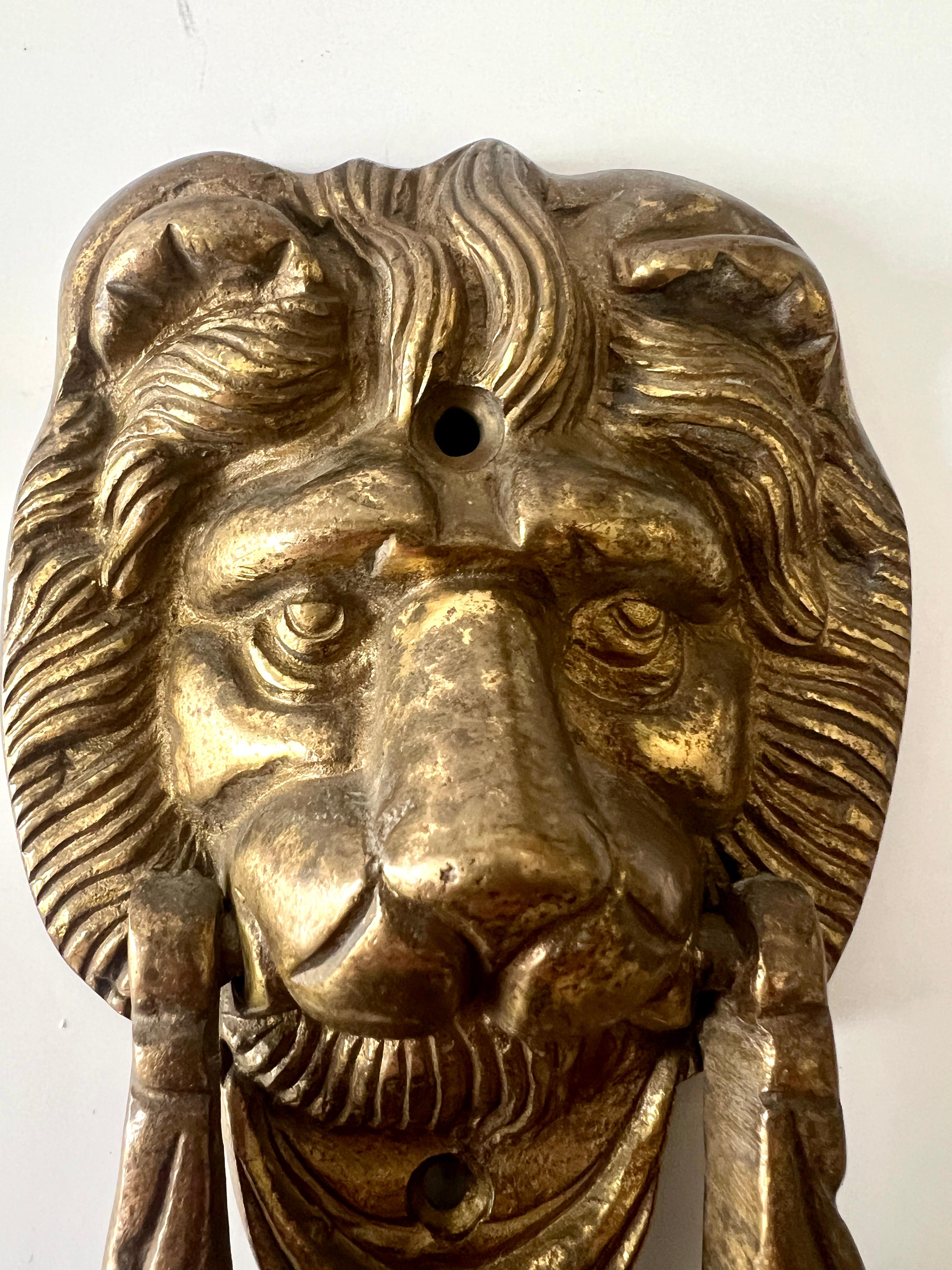 Solid Brass Lion Door Knocker In Good Condition In Los Angeles, CA