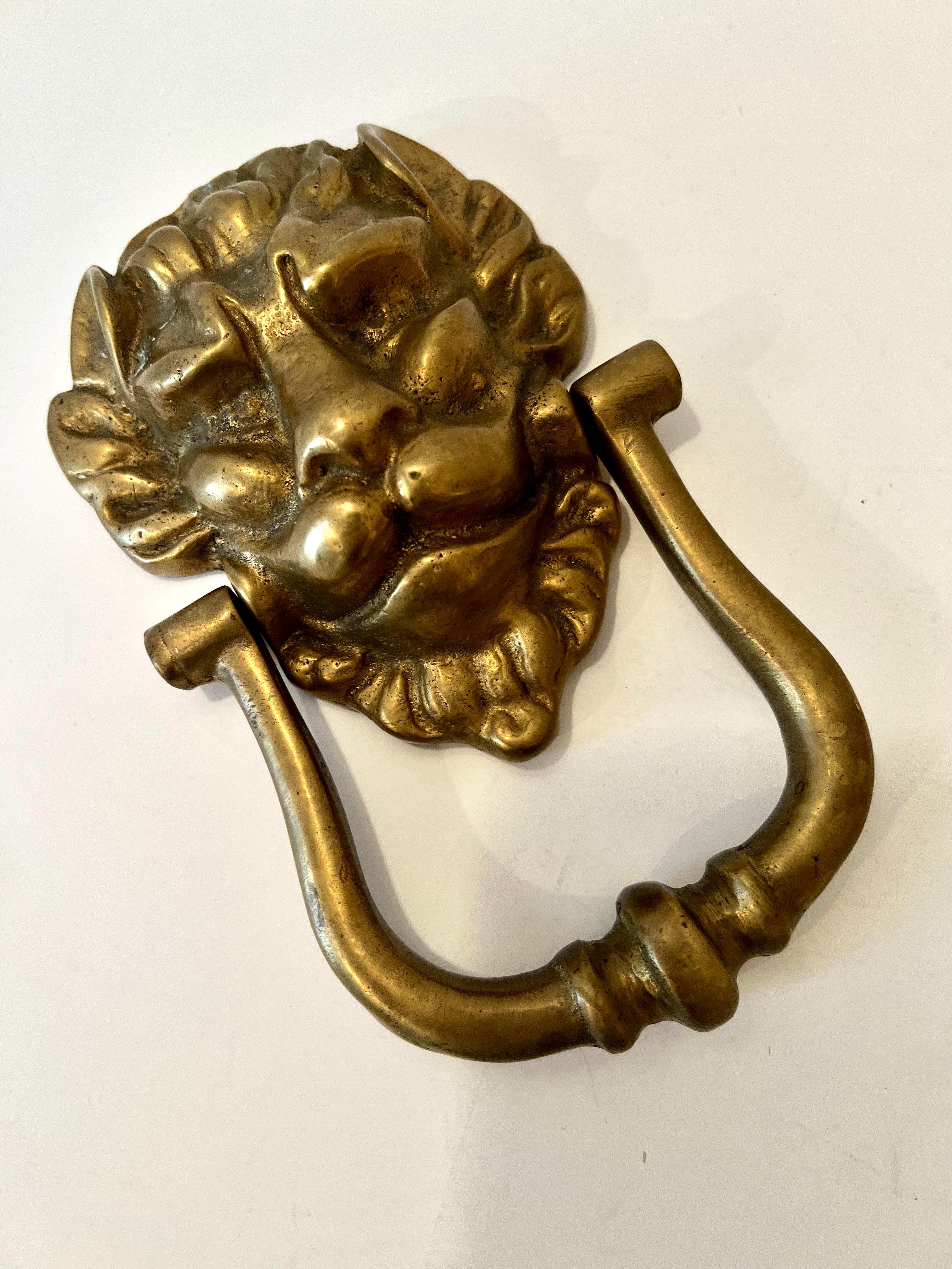 Solid Brass Lion Door Knocker In Good Condition For Sale In Los Angeles, CA