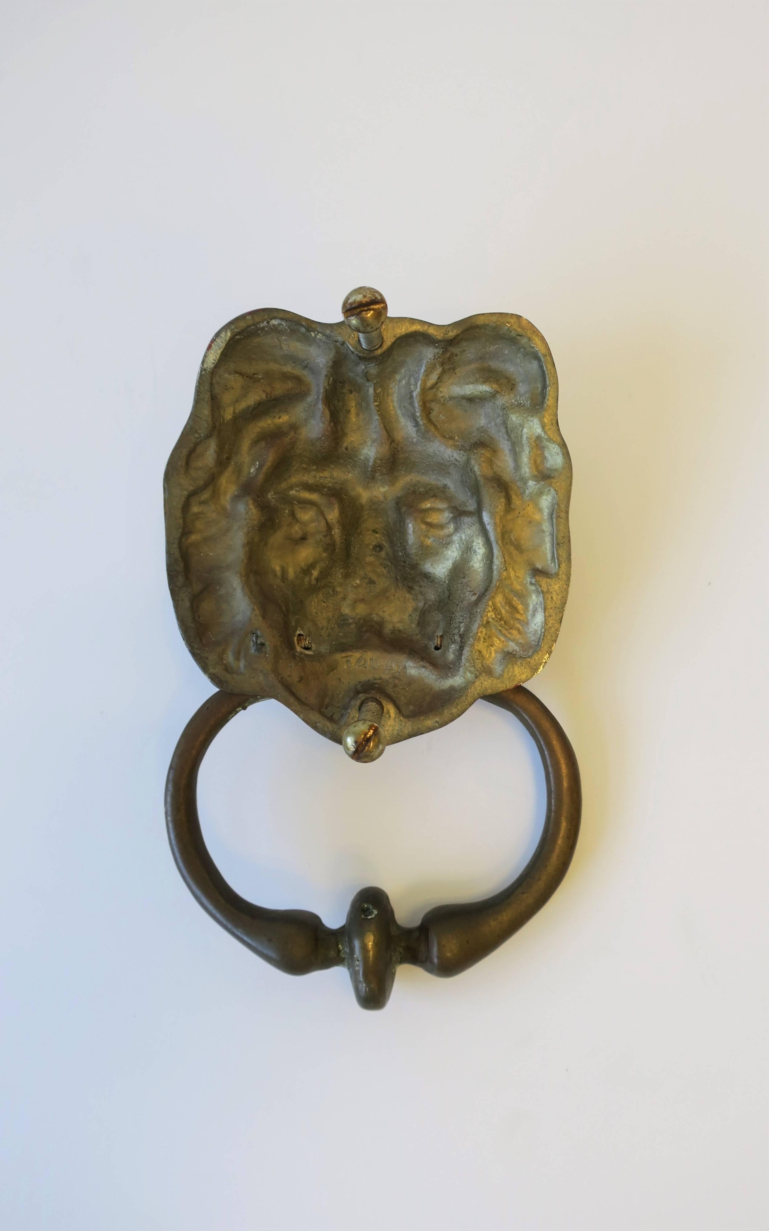 Solid Brass Lion Head Door Knocker Hardware In Good Condition In New York, NY