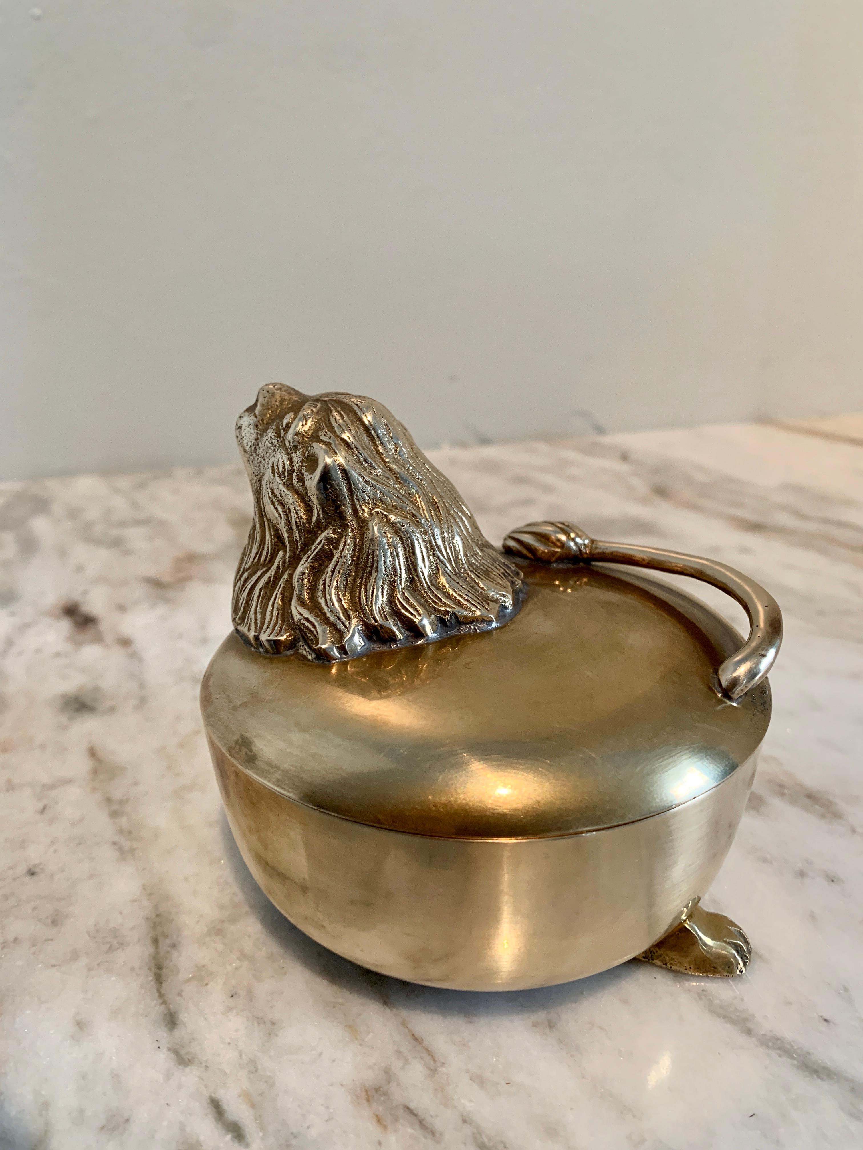 20th Century Solid Brass Lion Stash Box with Feet