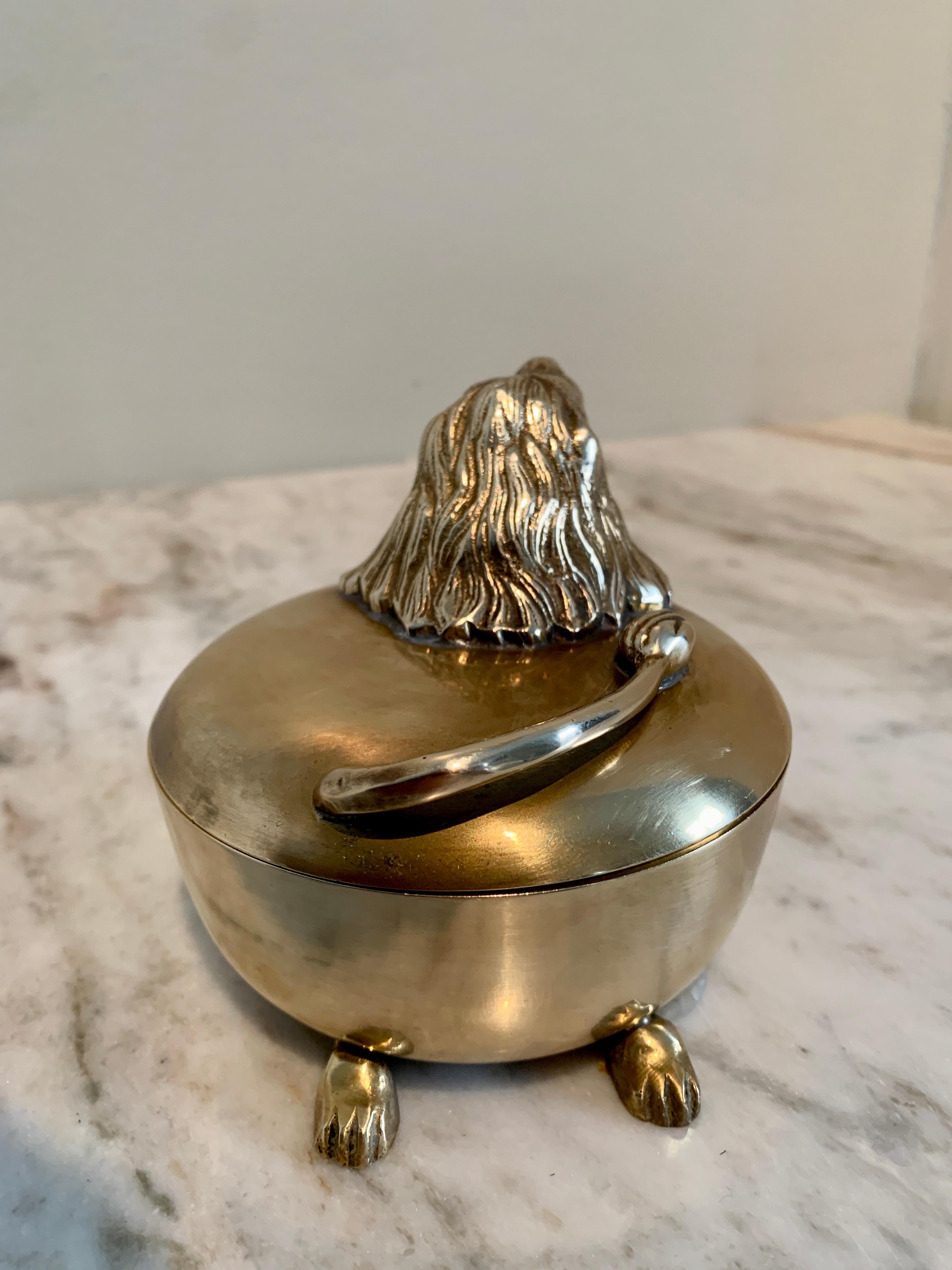 Solid Brass Lion Stash Box with Feet 1