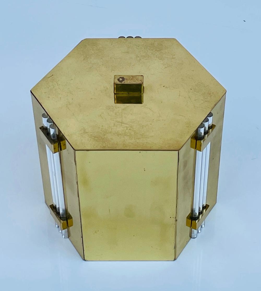Solid Brass & Lucite Ice Bucket by Noel B.C, Italy In Good Condition In Los Angeles, CA