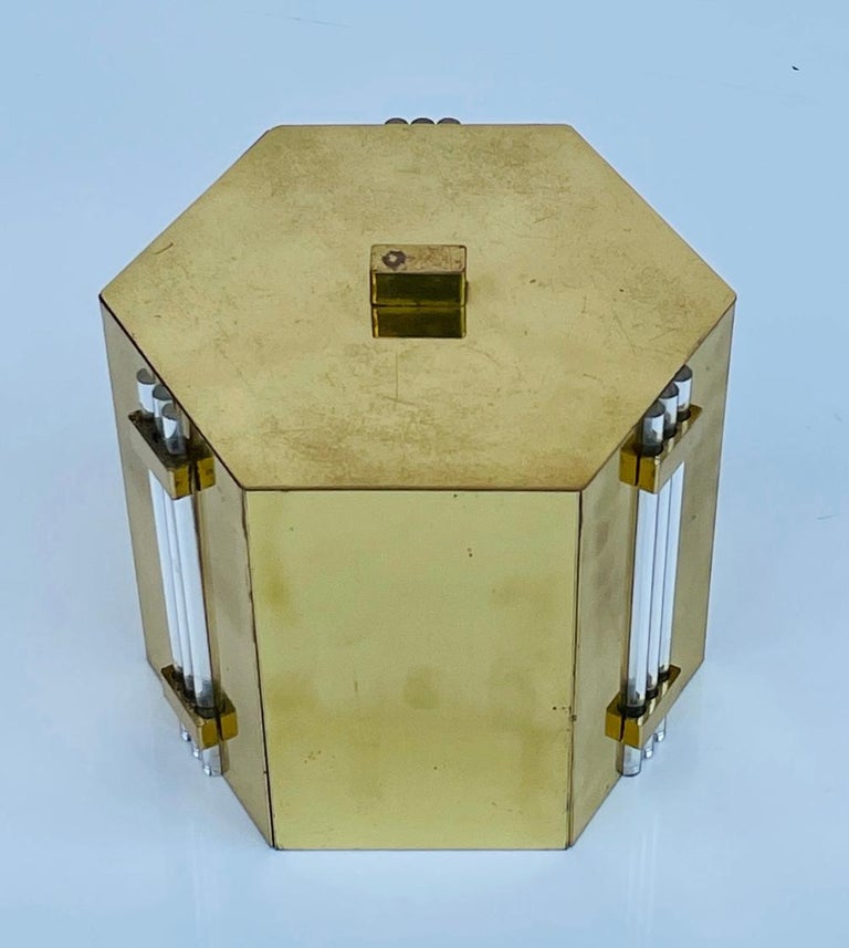 Solid Brass & Lucite Ice Bucket by Noel B.C, Italy In Good Condition For Sale In Los Angeles, CA
