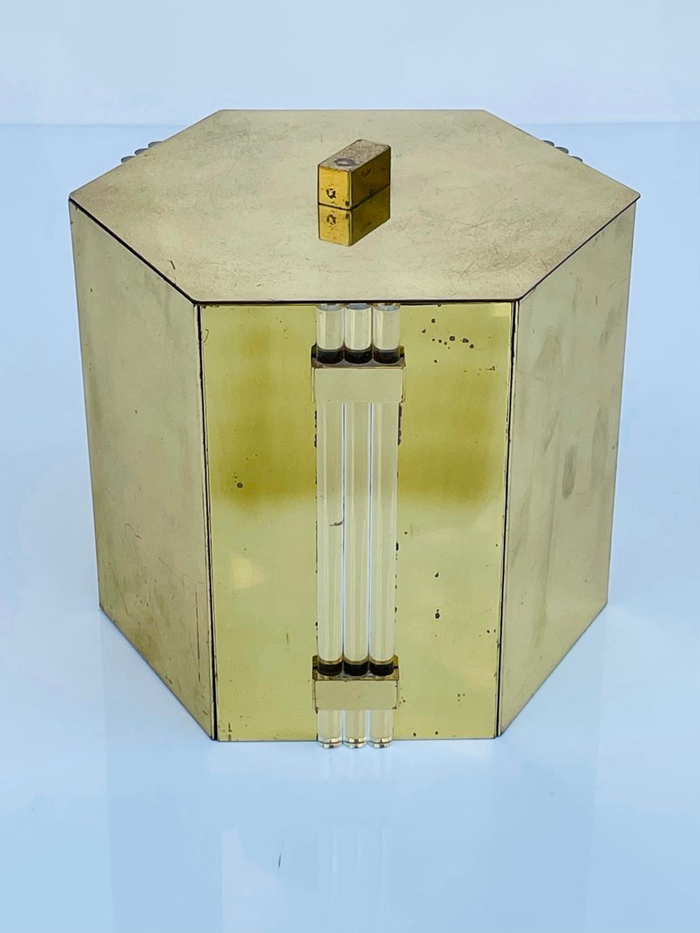 Late 20th Century Solid Brass & Lucite Ice Bucket by Noel B.C, Italy