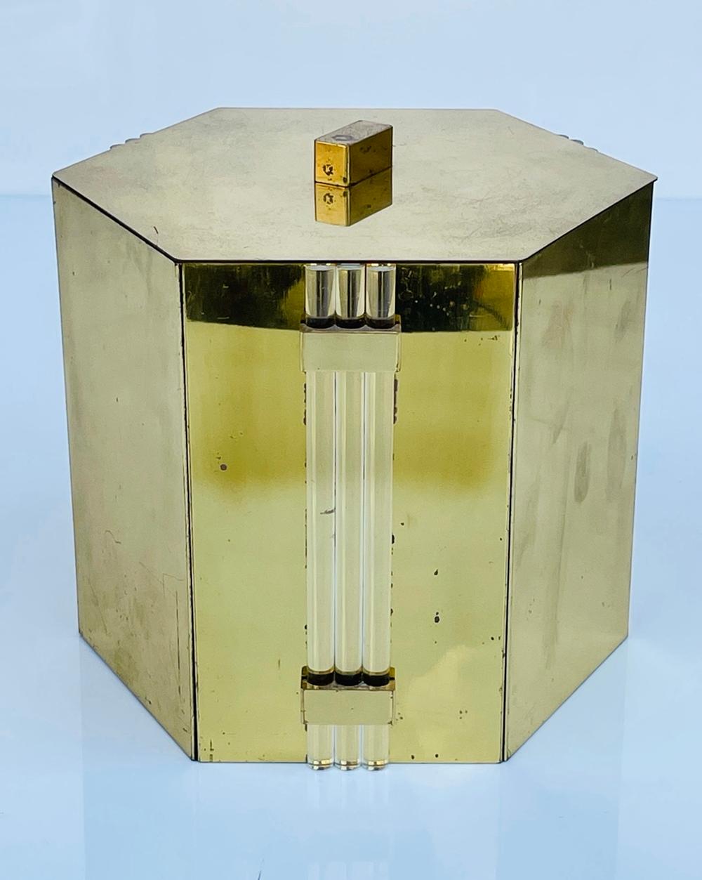 Solid Brass & Lucite Ice Bucket by Noel B.C, Italy 1