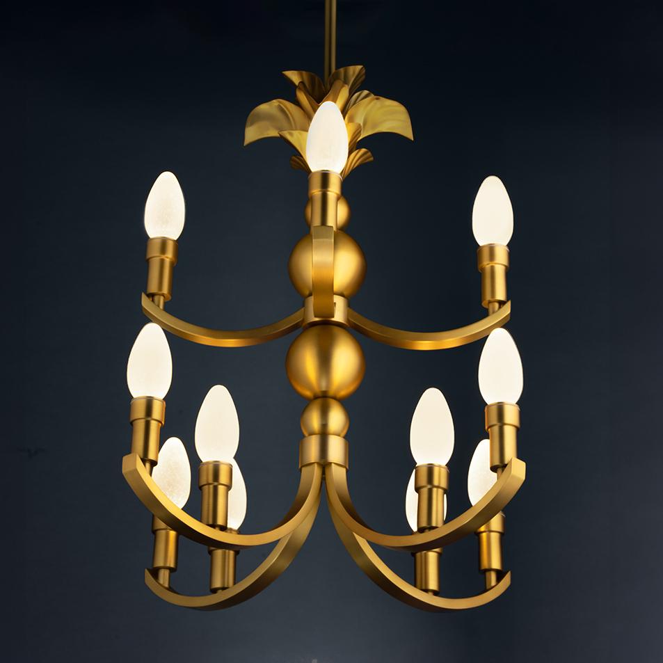 Maluhia solid antiqued brass Outdoor Pendant Chandelier by Elisterno - bringing a new level of luxury to outdoor spaces.  Elisterno Outdoors specializes in outdoor lighting with designs and construction inspired by classic styles but engineered with