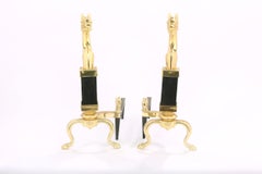 Solid Brass / Marble Pair Regency Style Andirons