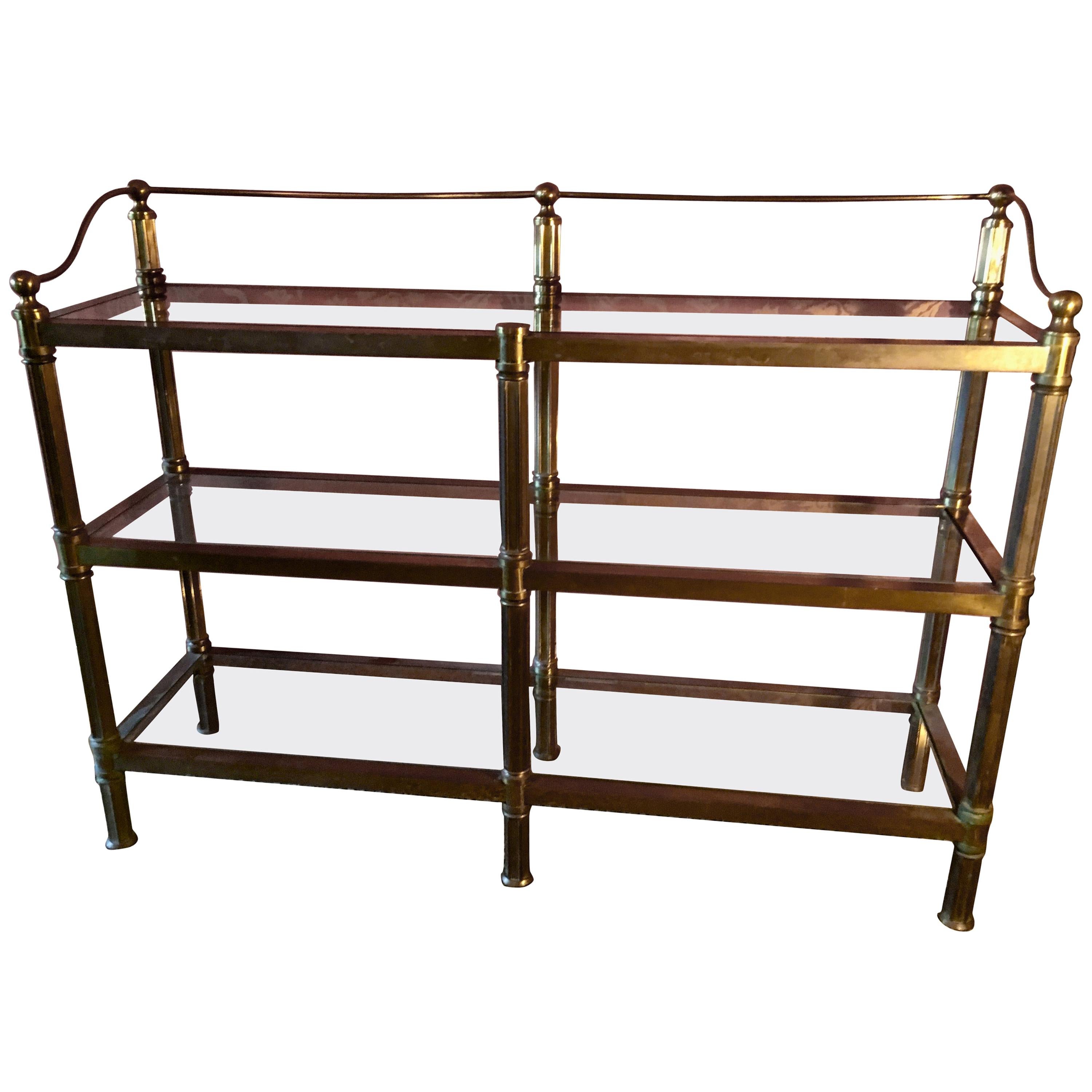 Solid Brass Mastercraft Three Tier Glass Book Shelf