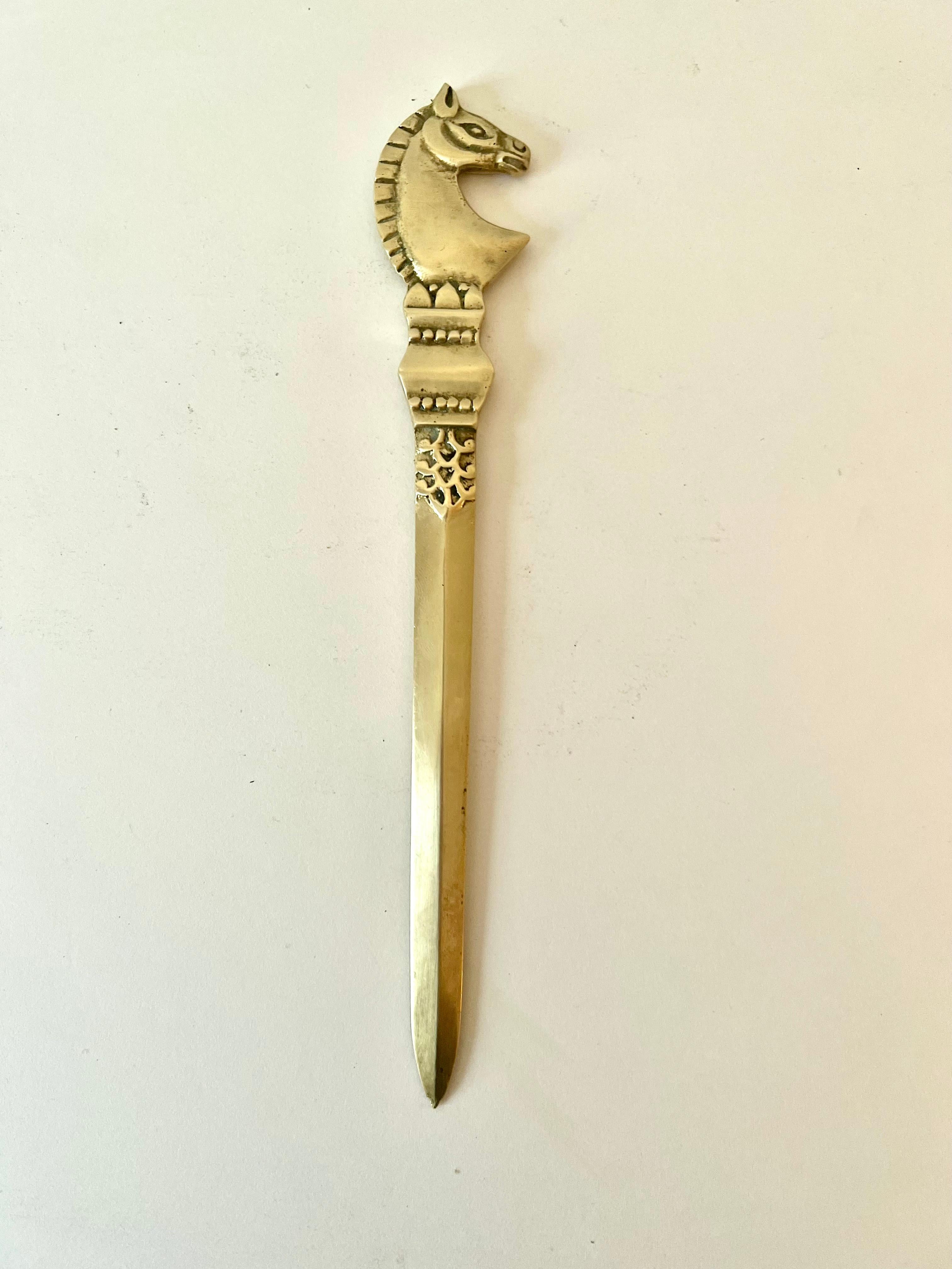 Mid-Century Modern Solid Brass Mid Century Etruscan Horse Letter Opener For Sale