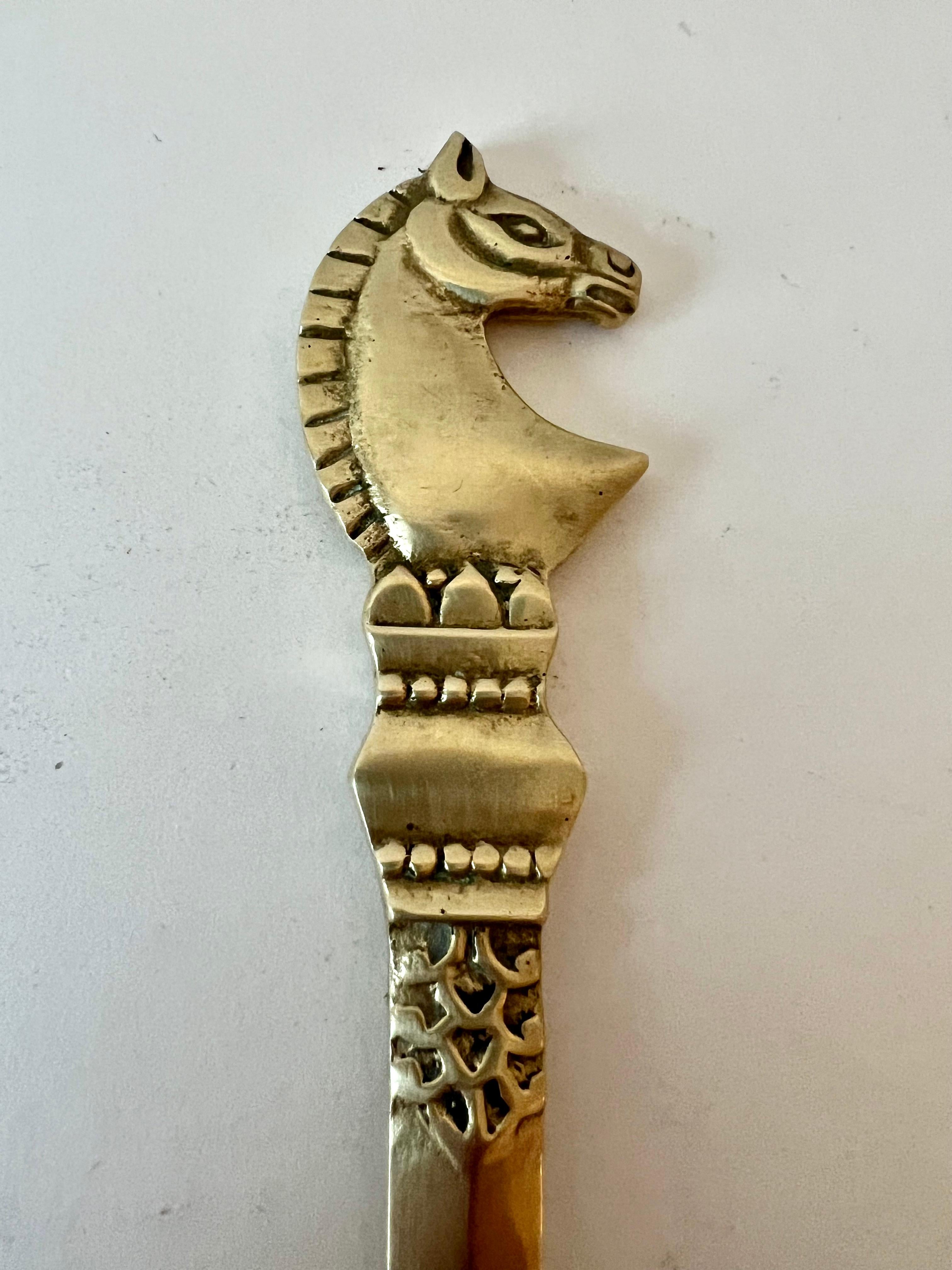 Solid Brass Mid Century Etruscan Horse Letter Opener In Good Condition For Sale In Los Angeles, CA