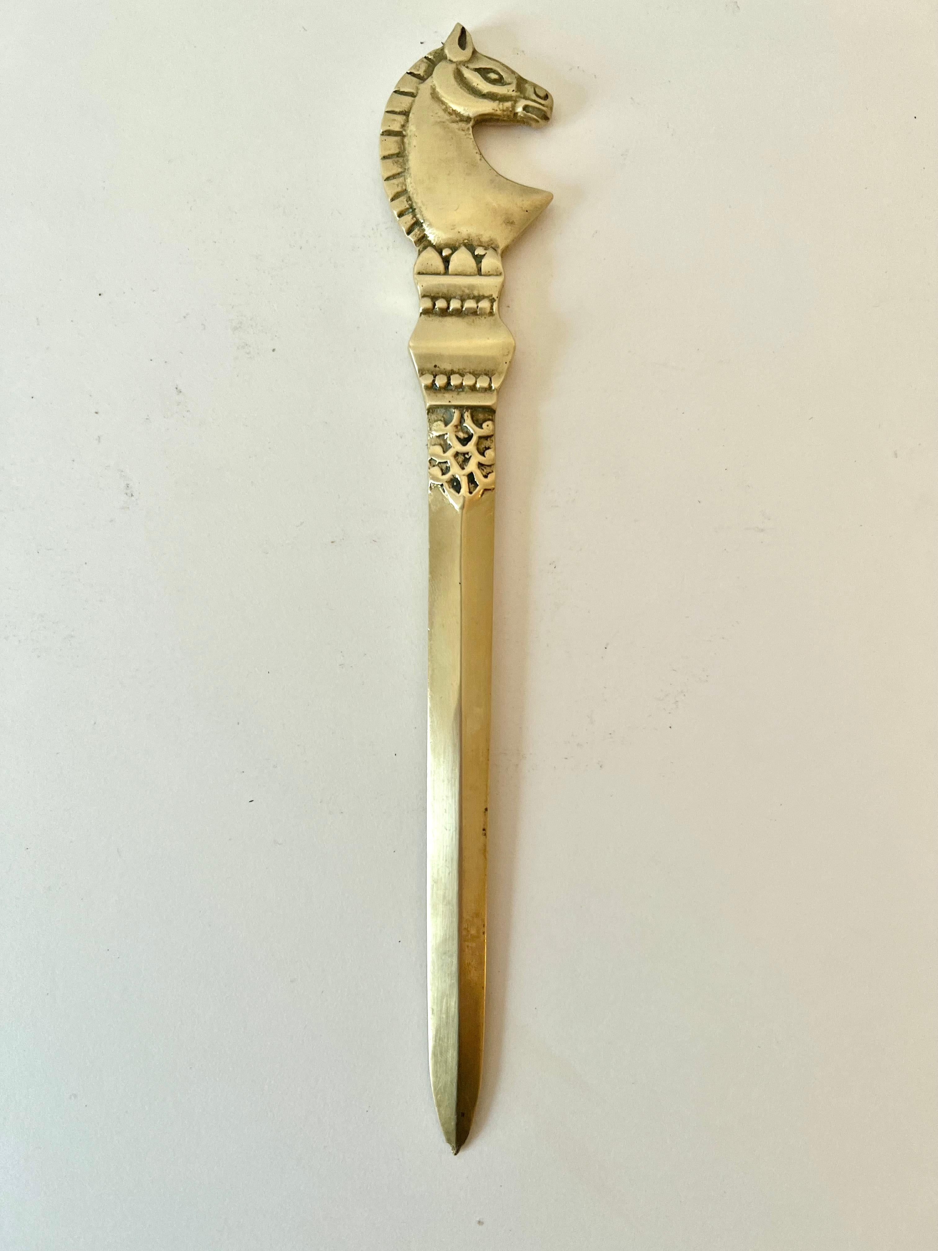 Solid Brass Mid Century Etruscan Horse Letter Opener For Sale 1