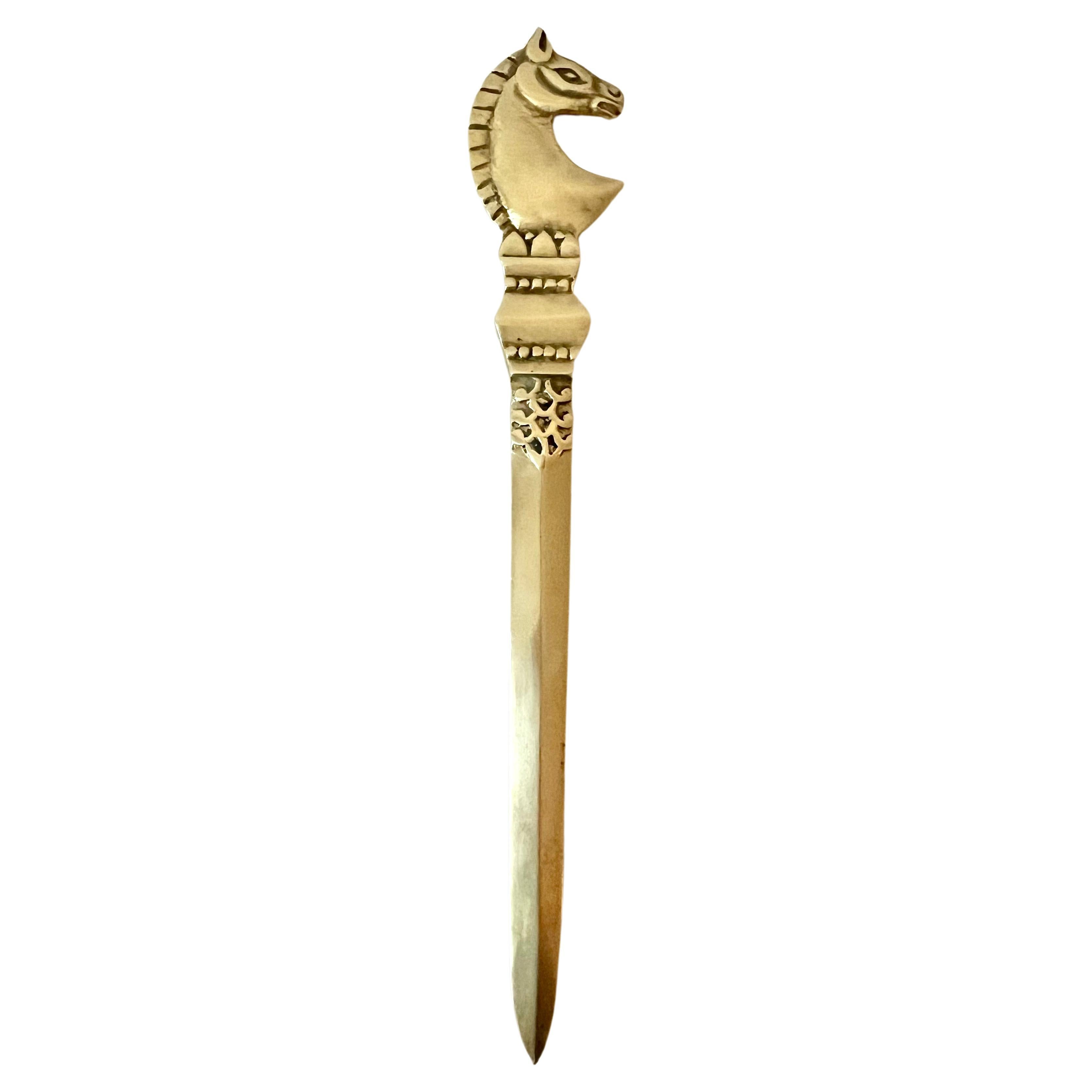 Solid Brass Mid Century Etruscan Horse Letter Opener For Sale