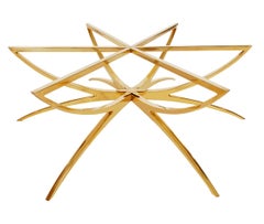 Solid Brass Midcentury Italian Modern Round Glass Top Spider Cocktail Table
