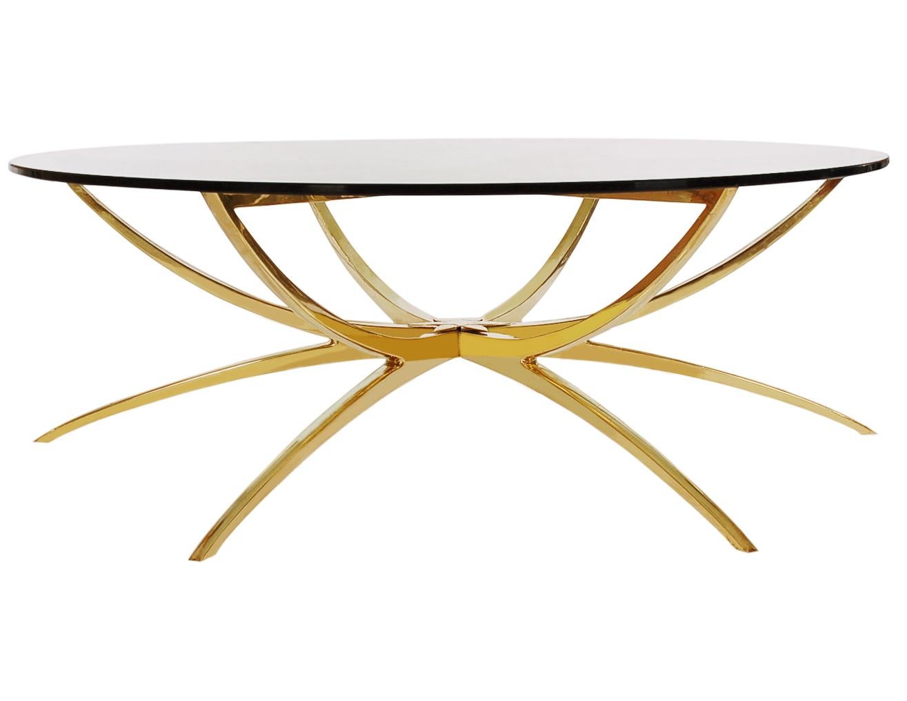 Mid-Century Modern Solid Brass Midcentury Italian Modern Round Glass Top Spider Cocktail Table For Sale