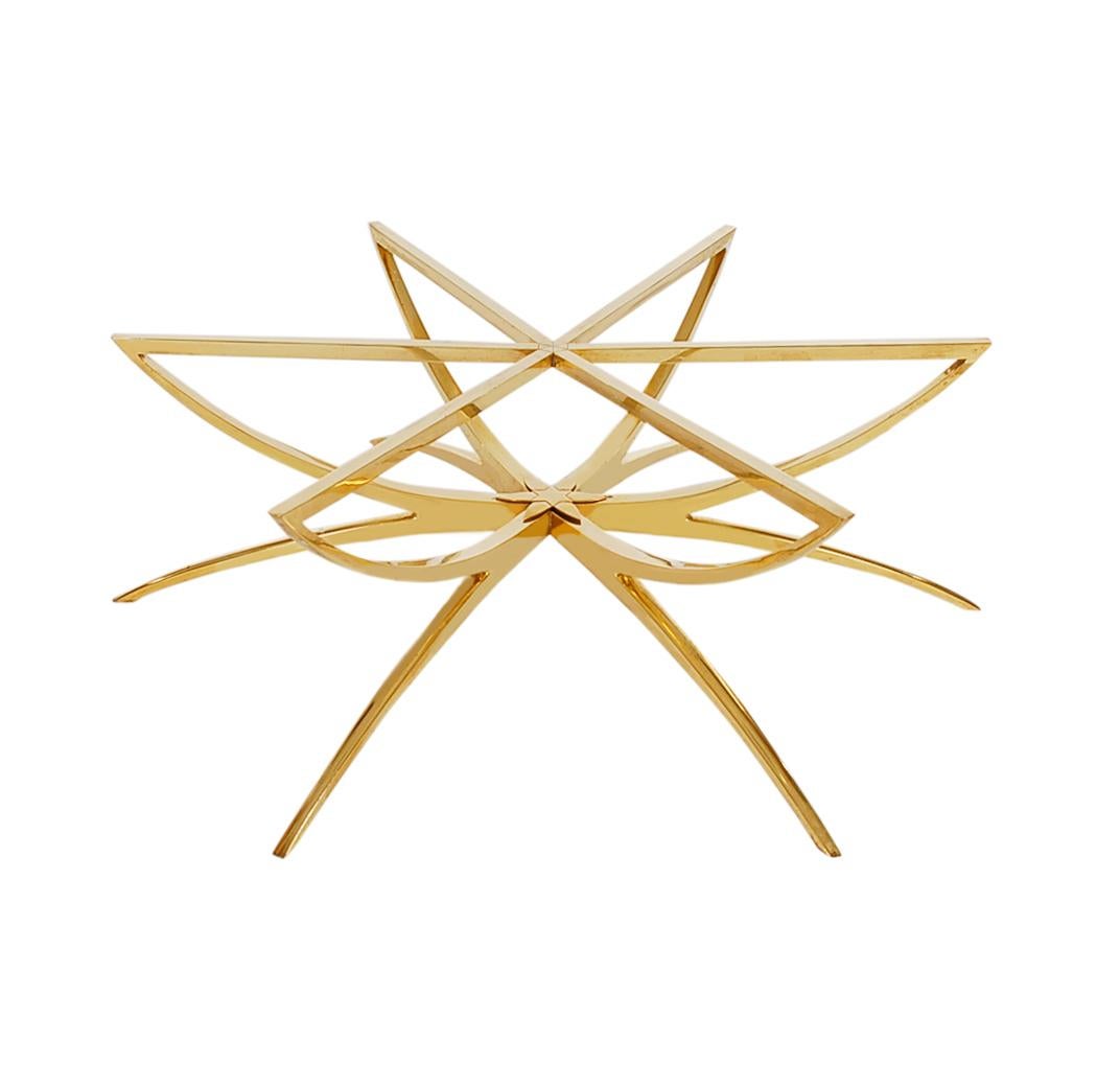 Fin du 20e siècle Table à cocktail araignée en laiton massif et plateau rond en verre, italienne, de style mi-siècle moderne en vente