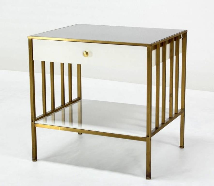 Solid Brass Mid Century Modern End Side Table On e Drawer Stand MINT!