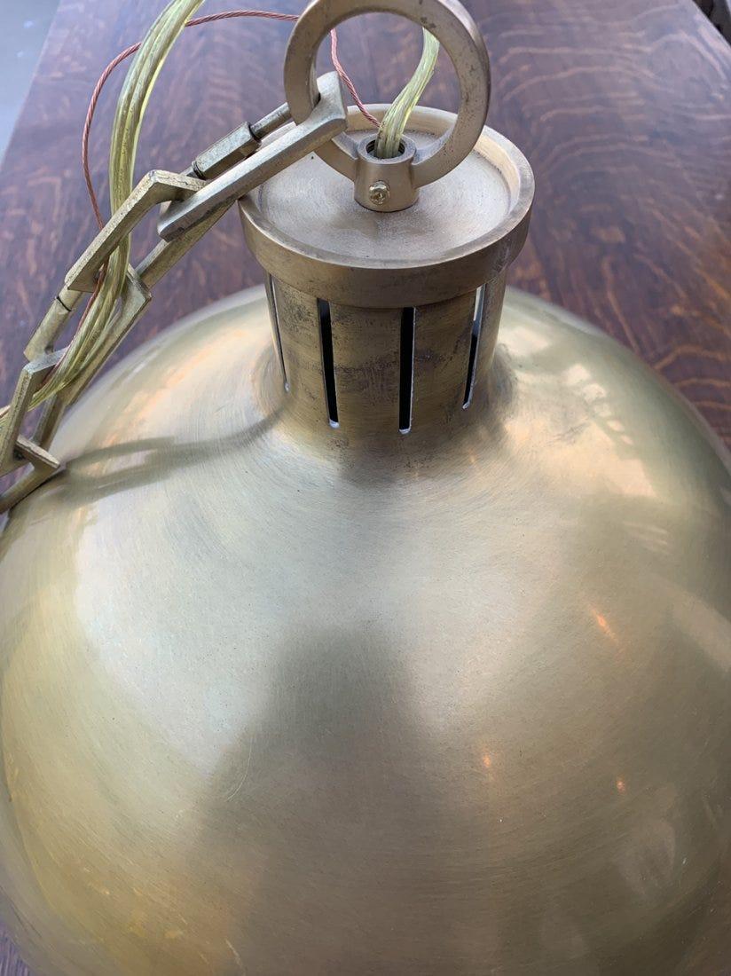 Solid Brass & Milk Glass Pendant Chandelier In Good Condition In Los Angeles, CA