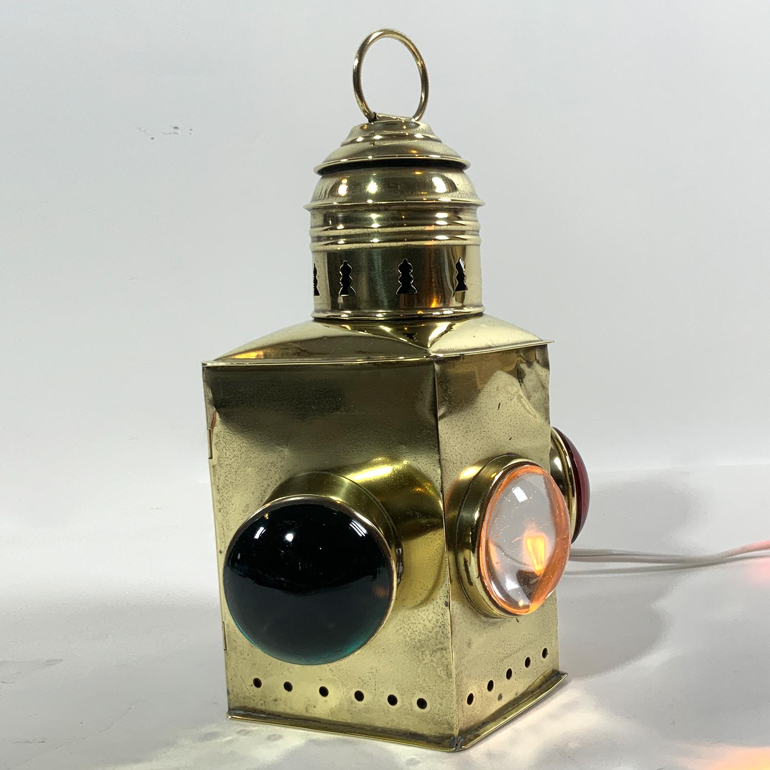 Solid Brass Nautical Bow Lantern In Good Condition In Norwell, MA