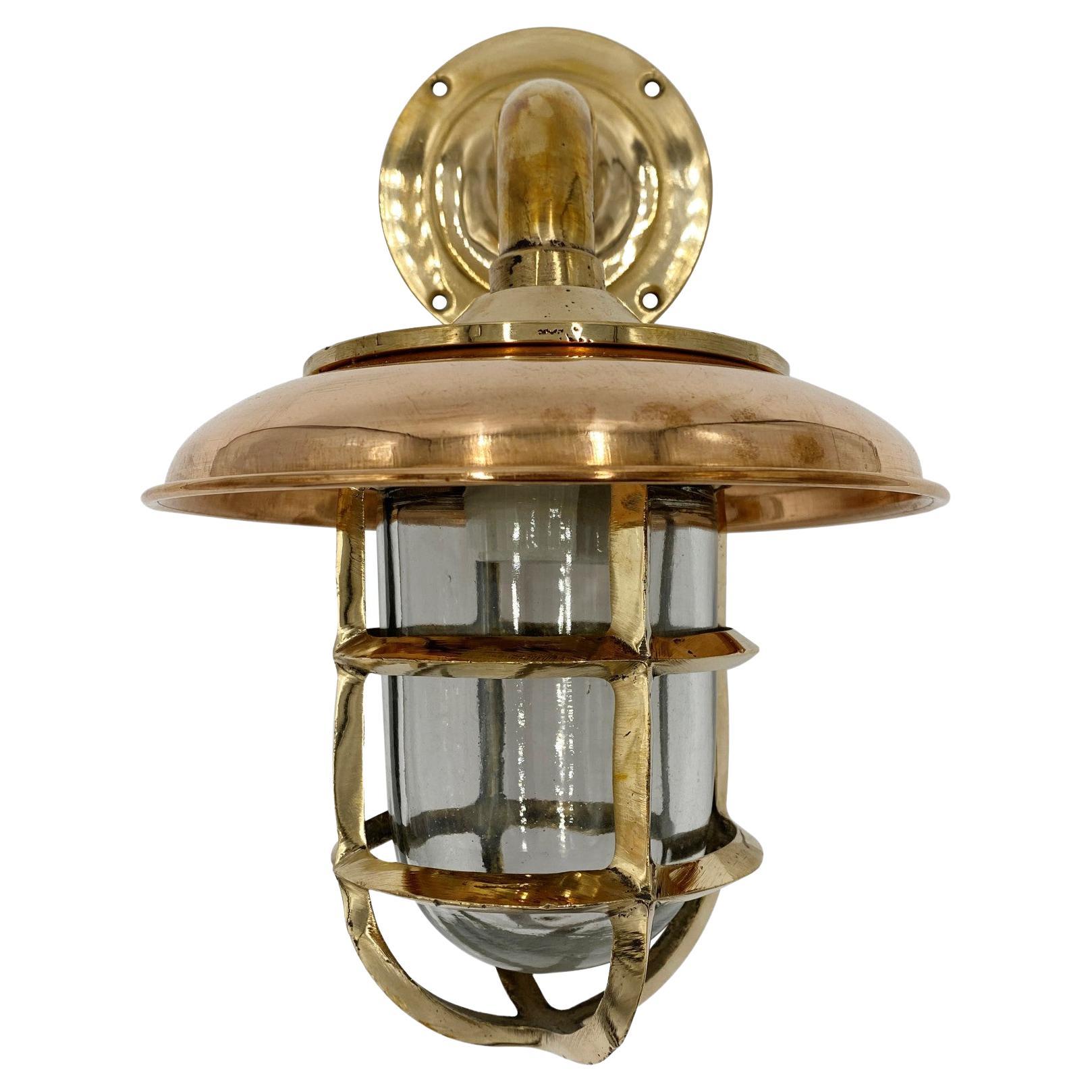 Solid Brass Nautical Sconce w/ Copper Shield; Qty Available For Sale
