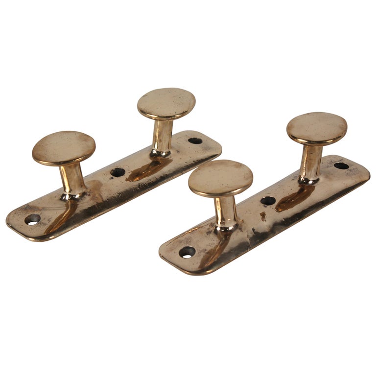 Solid Brass Nautical Ship's Cleat or Coat Hooks, 1980s. Priced