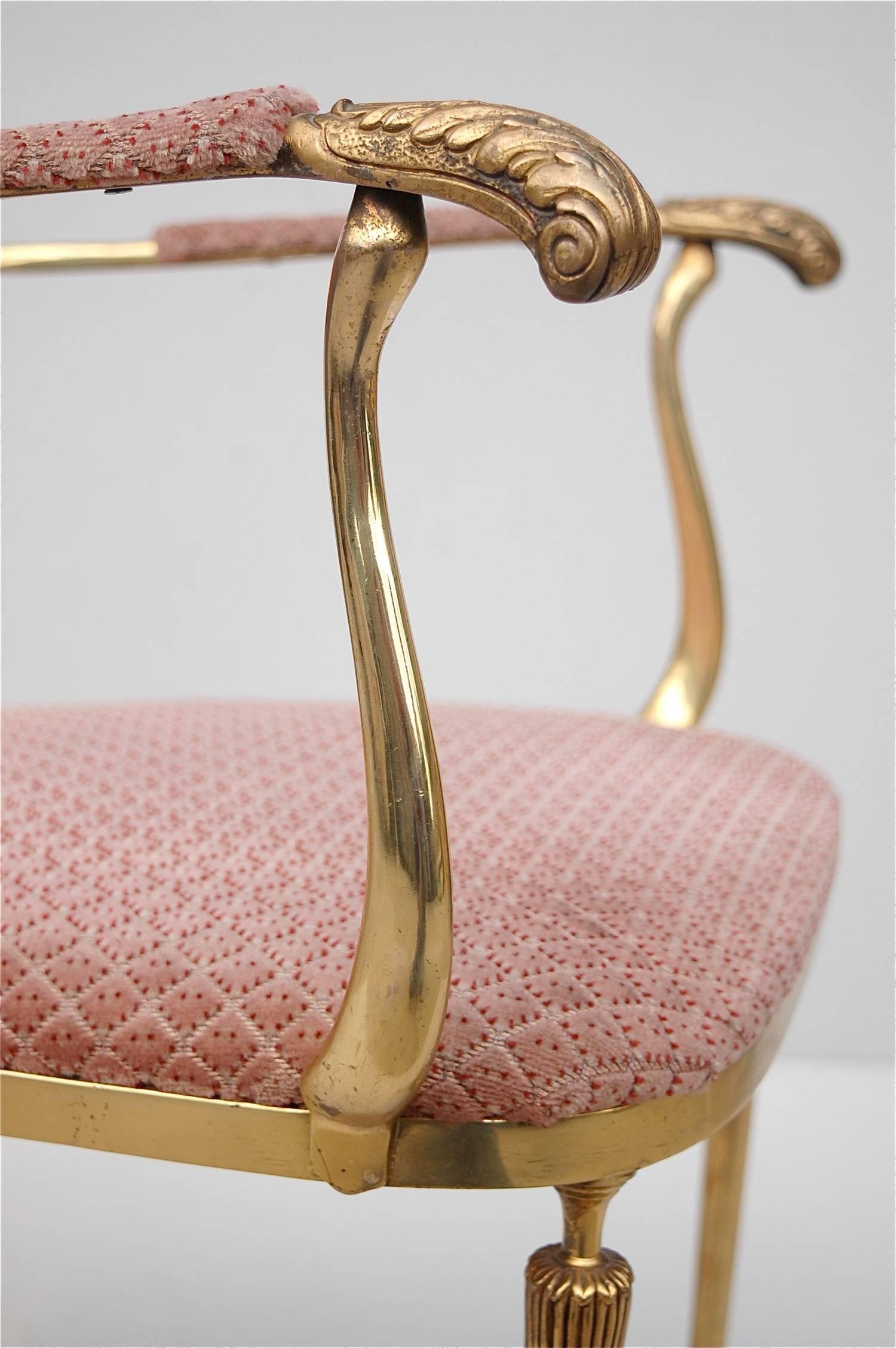 Solid Brass Neoclassical Boudoir Chair, 1950s, Italy In Good Condition In Noorderwijk, BE