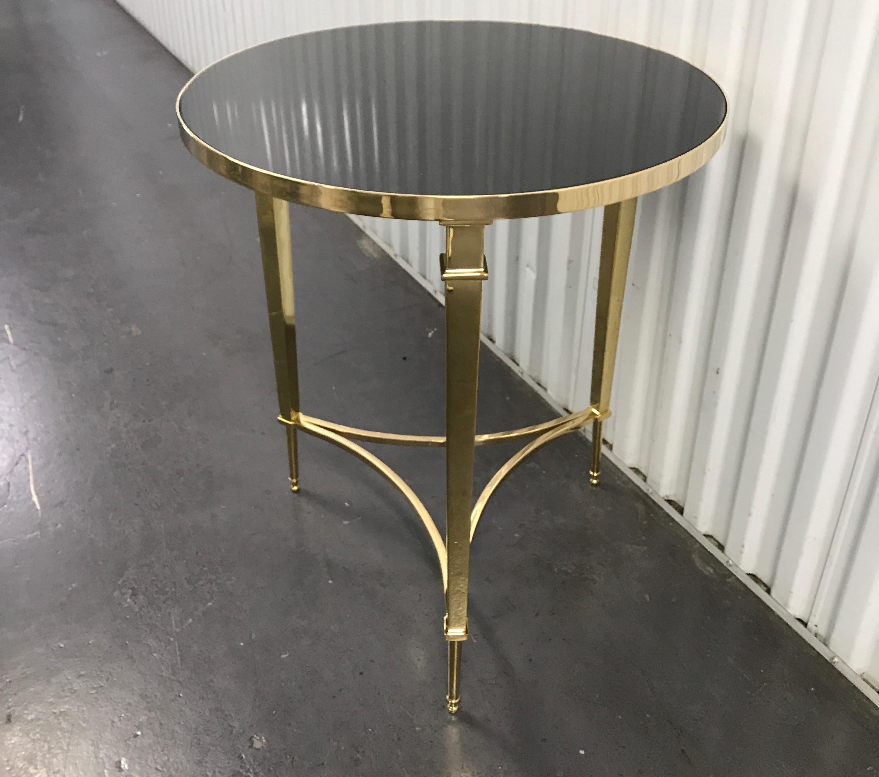 Black marble-top solid brass neoclassical style side table.