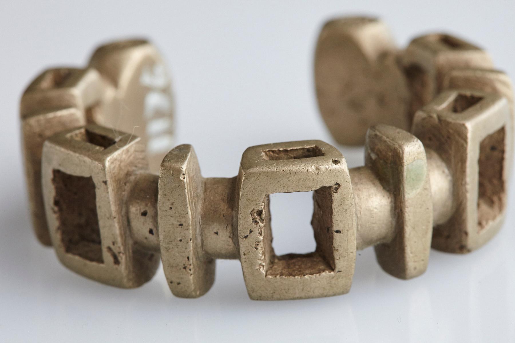 Hand-Crafted Solid Brass/Nickel Alloy Cuff Bracelet, Nupe People, Nigeria, 19th/20th Century For Sale