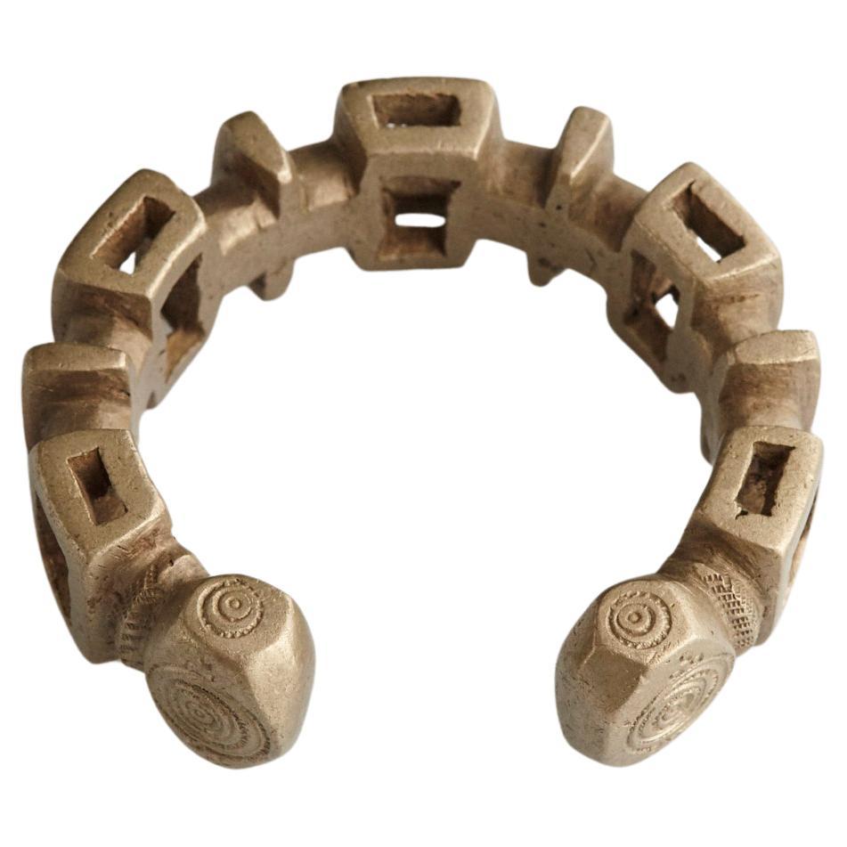 Solid Brass/Nickel Alloy Cuff Bracelet, Nupe People, Nigeria, 19th/20th Century For Sale
