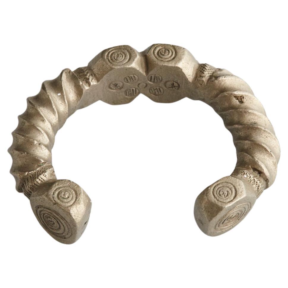 Solid Brass/Nickel Alloy Cuff Bracelet, Nupe People, Nigeria, 20th Century For Sale