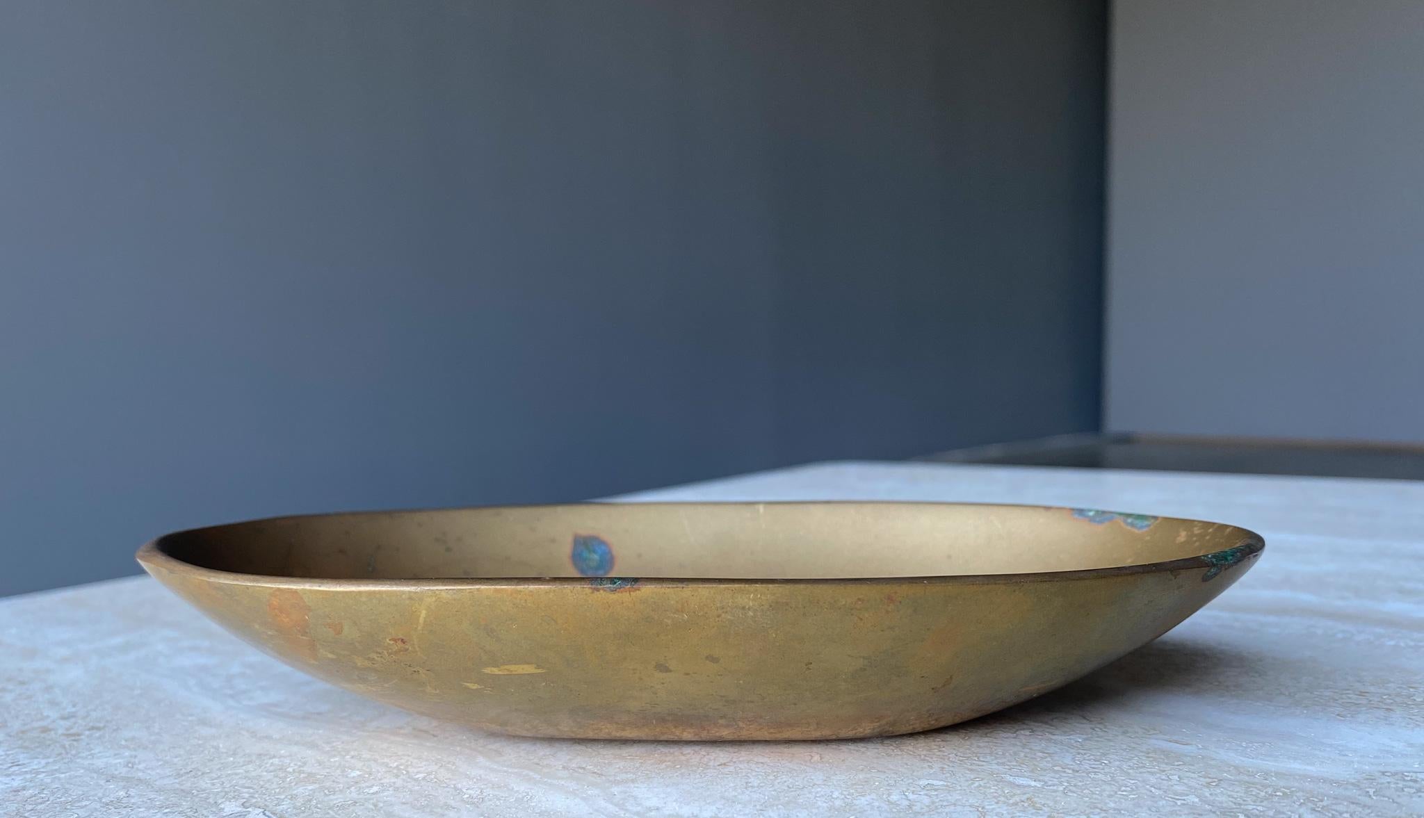 Pakistani Solid Brass Oval Shaped Bowl / Dish, 1970's  For Sale