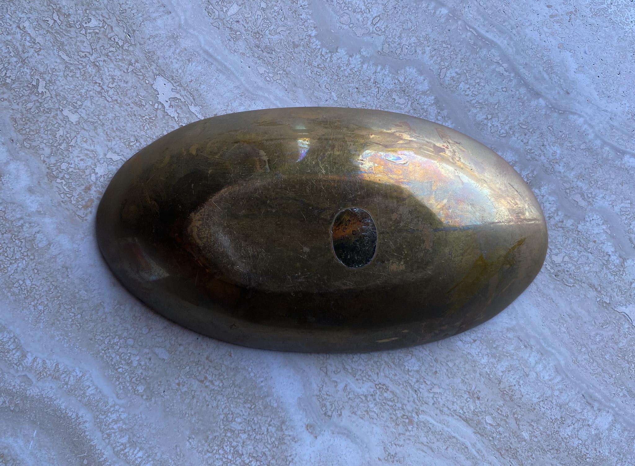 Solid Brass Oval Shaped Bowl / Dish, 1970's  In Good Condition For Sale In Costa Mesa, CA