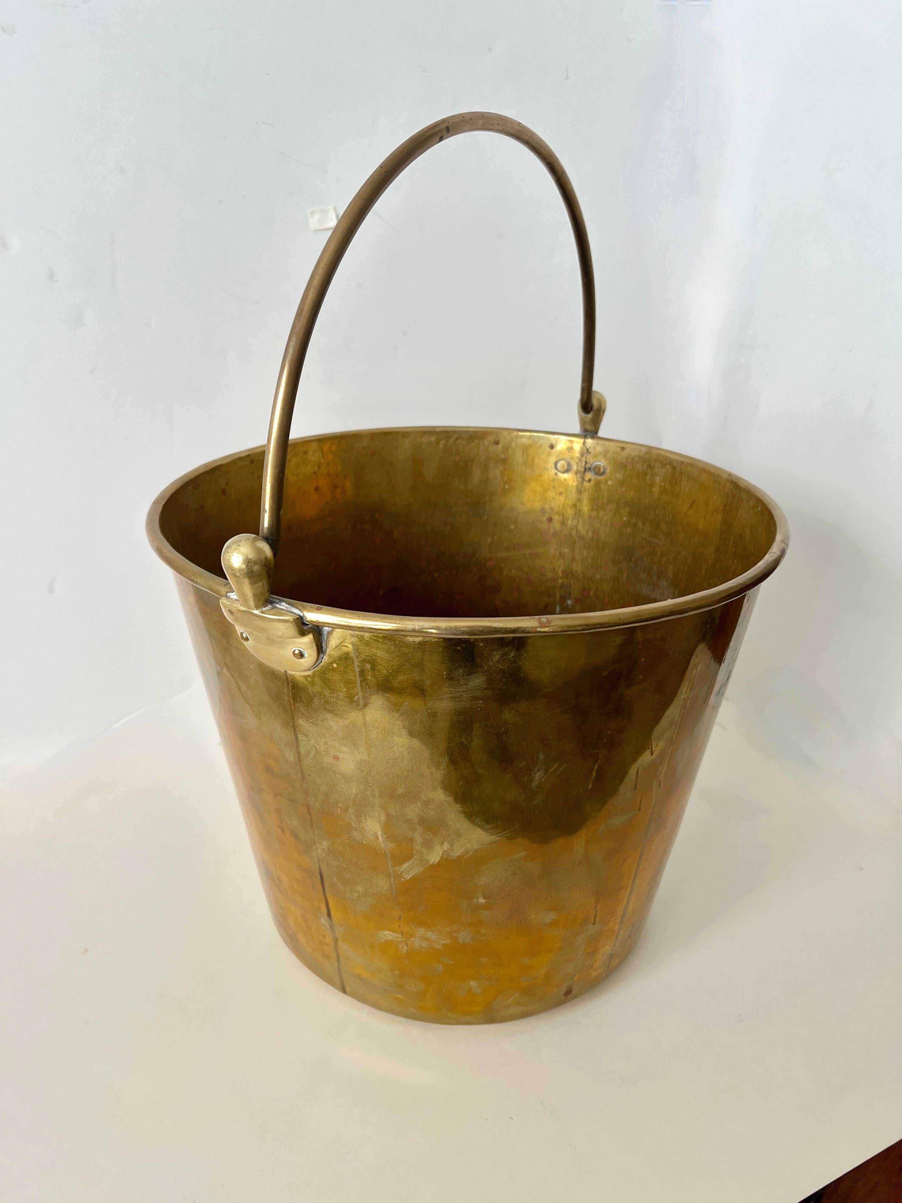 Mid-Century Modern Solid Brass Pale Bucket with Handle For Sale