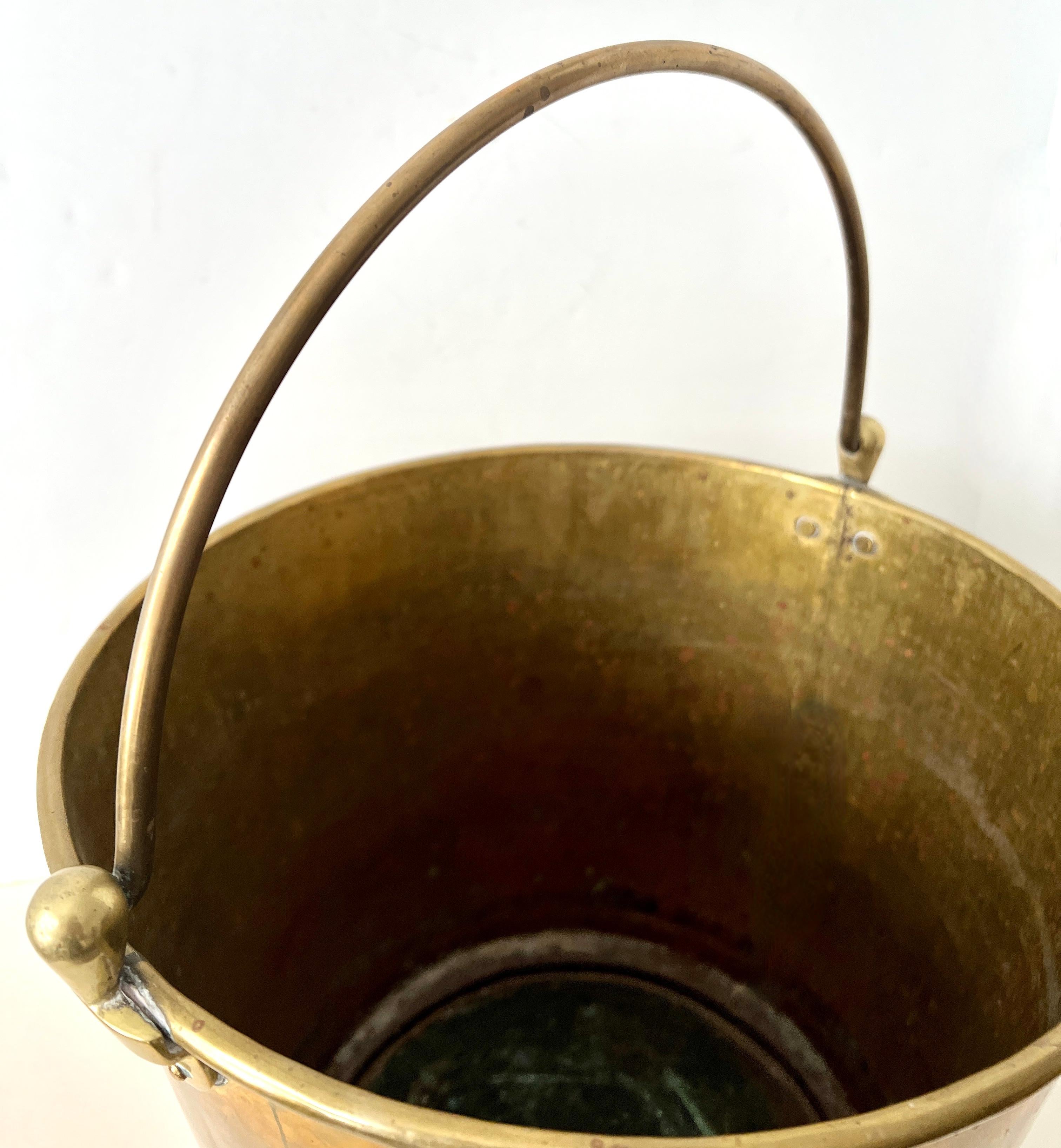 20th Century Solid Brass Pale Bucket with Handle For Sale