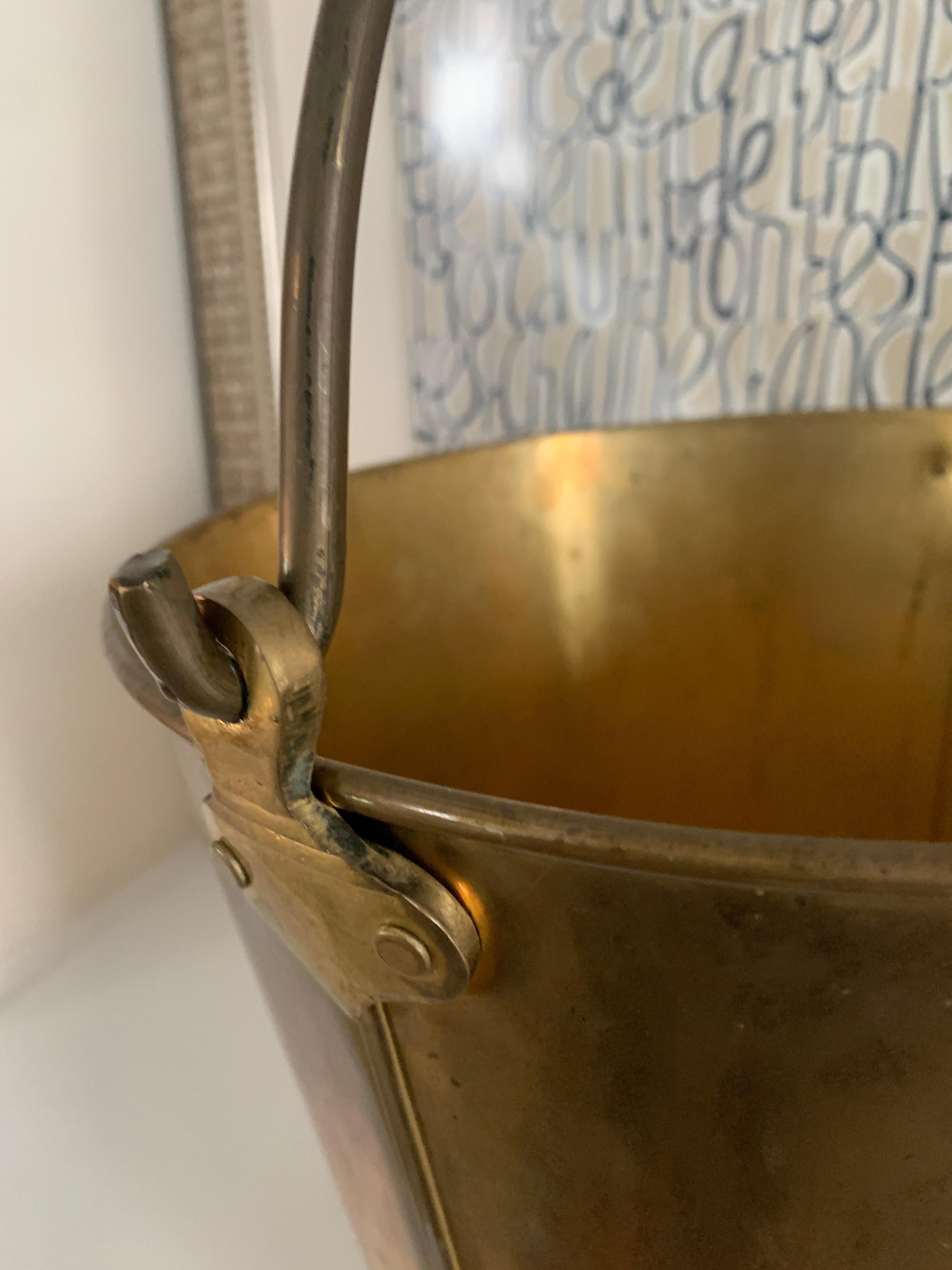 Patinated Solid Brass Pale Bucket with Handle