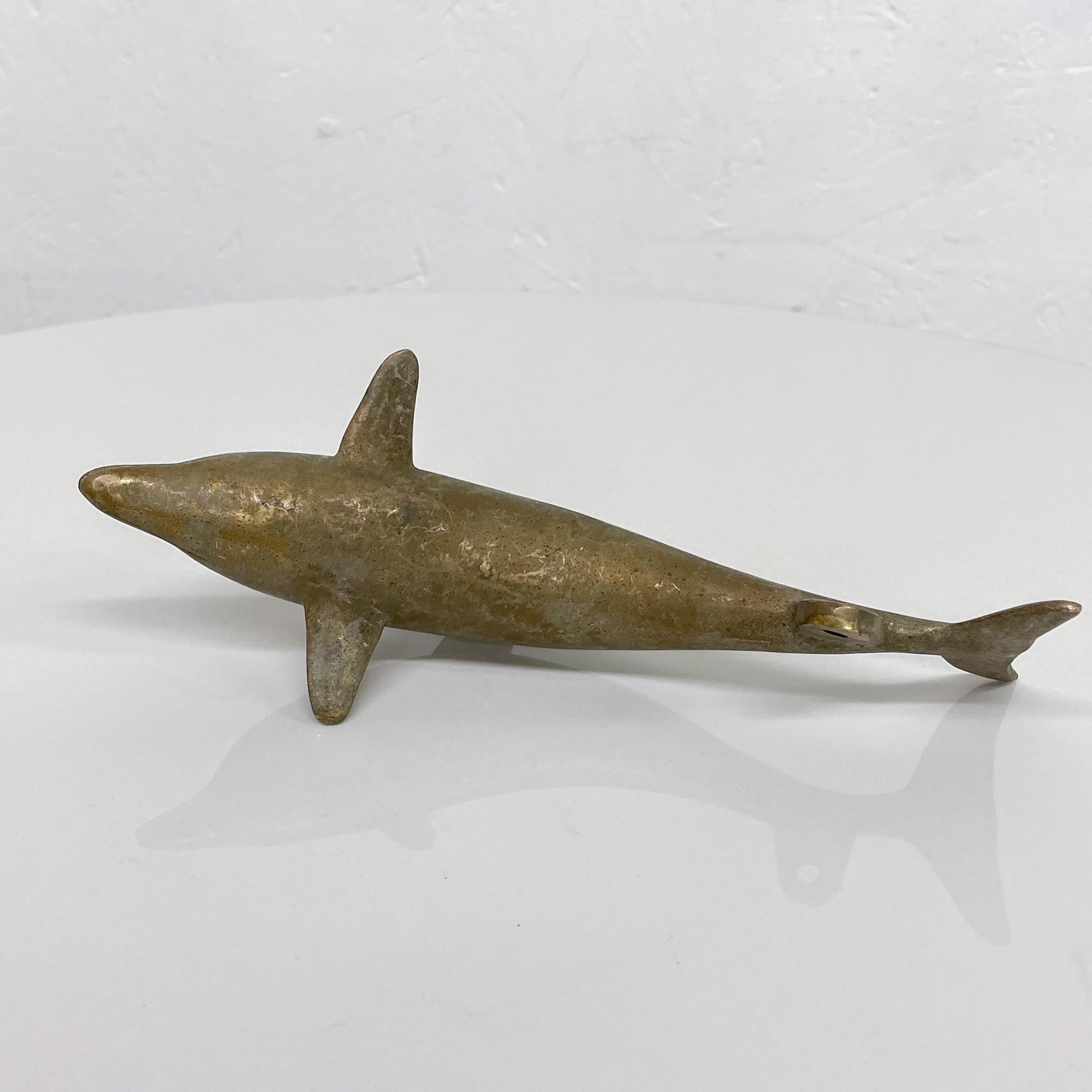 Solid Brass Paperweight Dolphin Sculpture Hangable Art Piece, 1970s 4